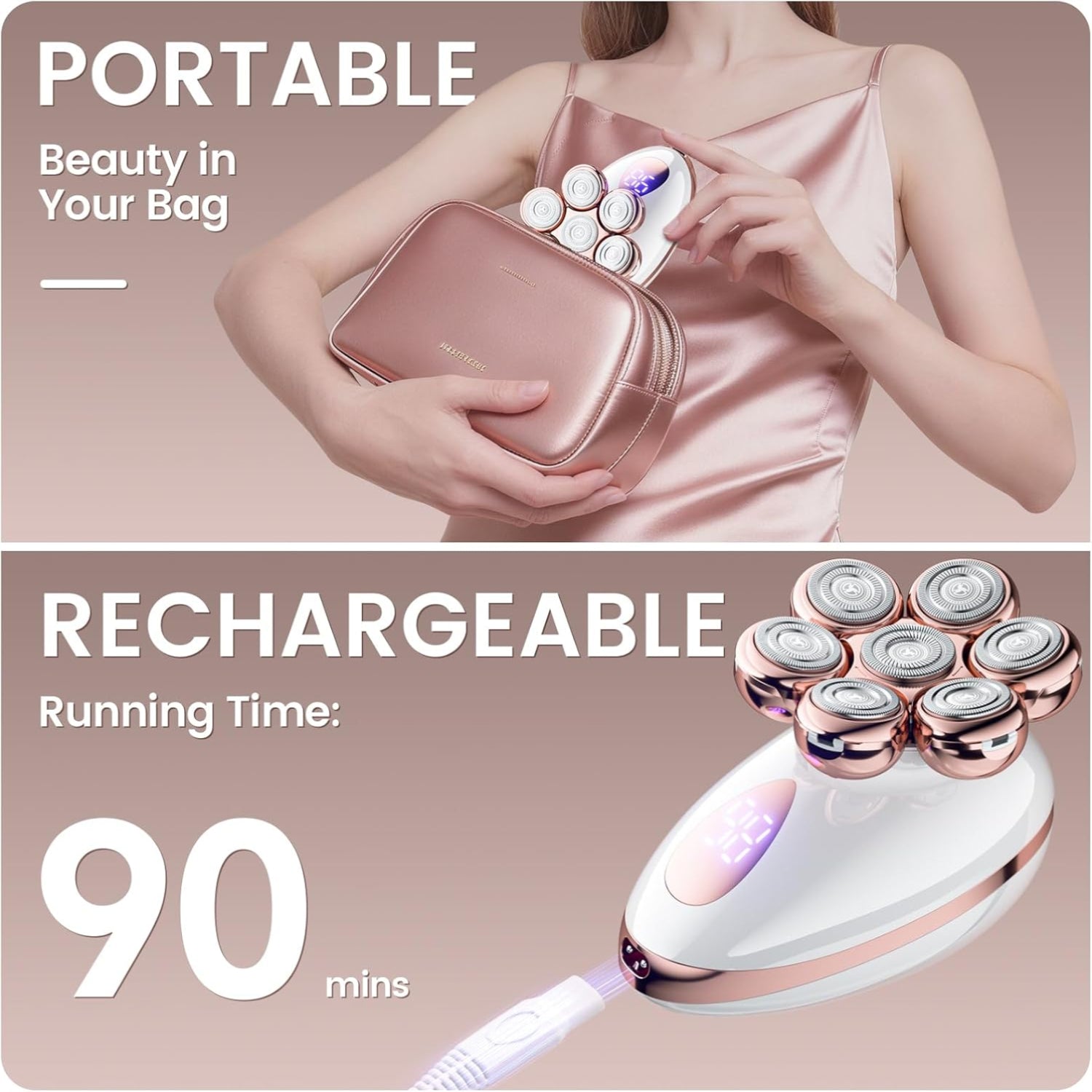 Augrz women's electric rotary razor for legs, bikini, and underarms hair removal, showing the compact shaver with foil head.