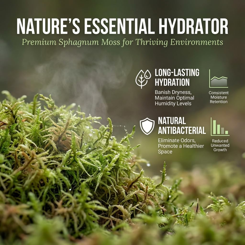 Sukh Sphagnum Moss for reptiles, terrarium moss and peat moss, shown in a natural clump suitable for reptile habitats.