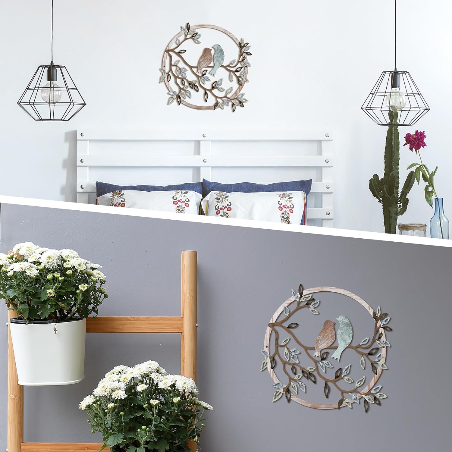 Ferraycle metal wall art featuring a bird on a tree branch silhouette, decorative bird art decor for wall decoration.