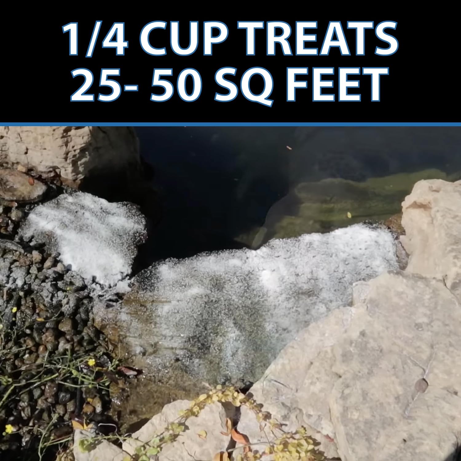 CrystalClear AlgaeOff pond and water garden scum cleaner in a container, designed for water fountains and waterfalls.