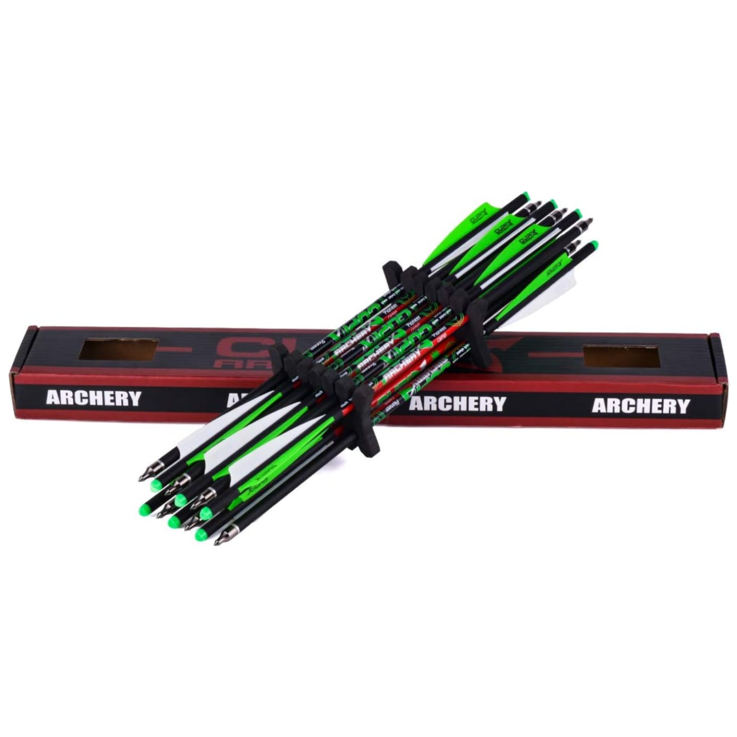 LWANO crossbow bolts, 20 and 22 inch carbon arrows, shown in 12-pack and 6-pack for archery hunting and target shooting.
