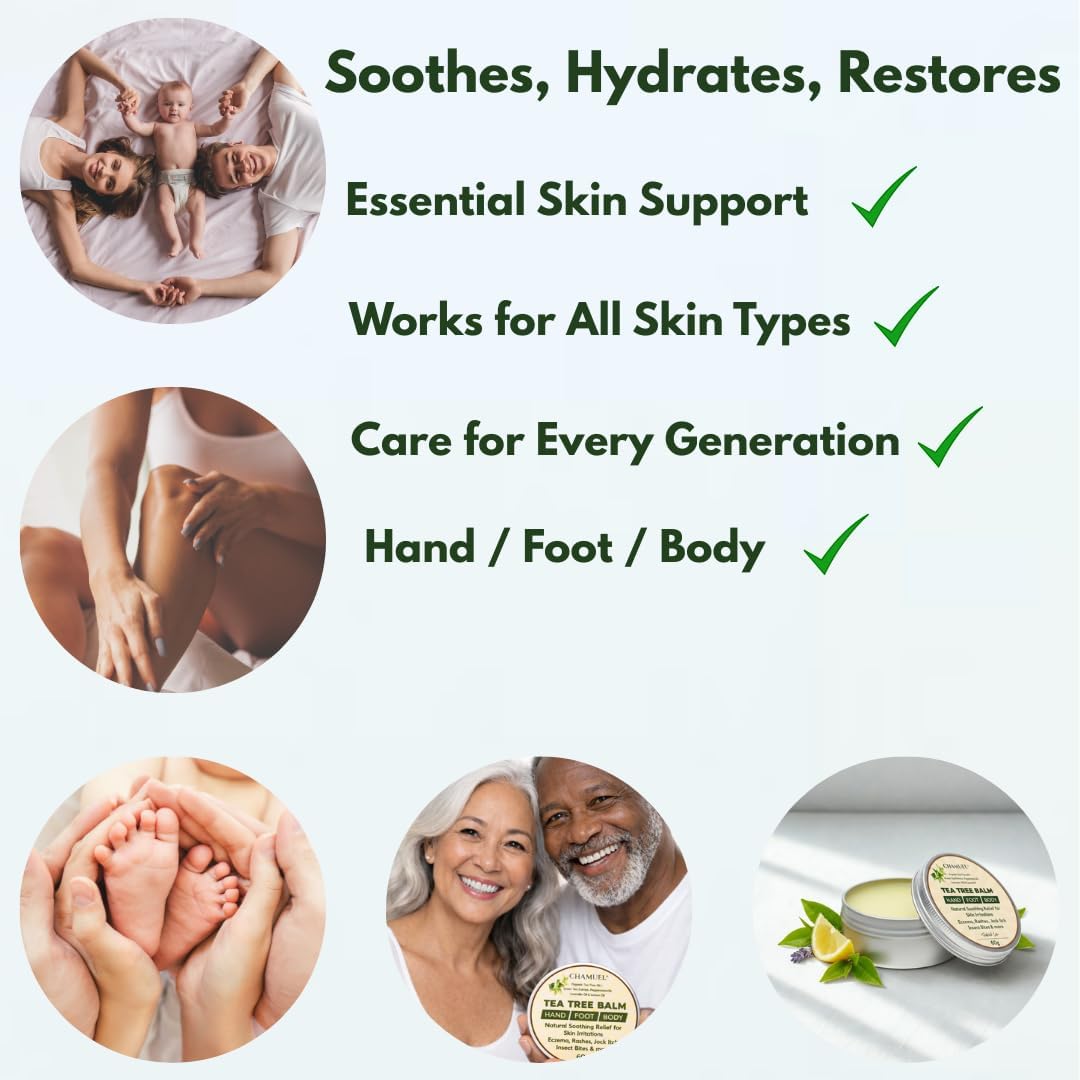 Tea Tree Oil Balm, Itchy Skin Relief for Soothing Rashes, Jock Itch