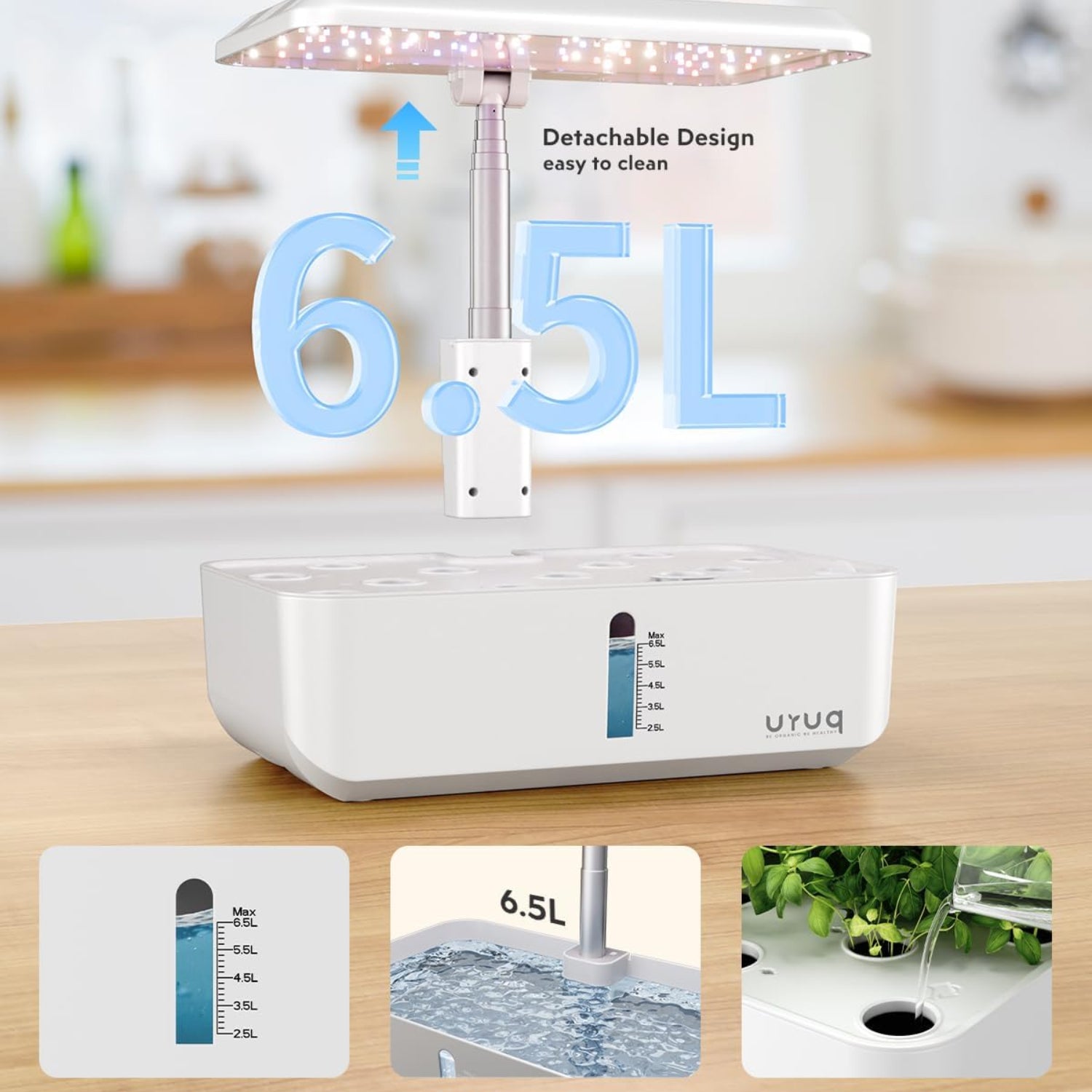 URUQ hydroponics indoor gardening system with 12 pods, compact countertop grow kit for herbs and vegetables.