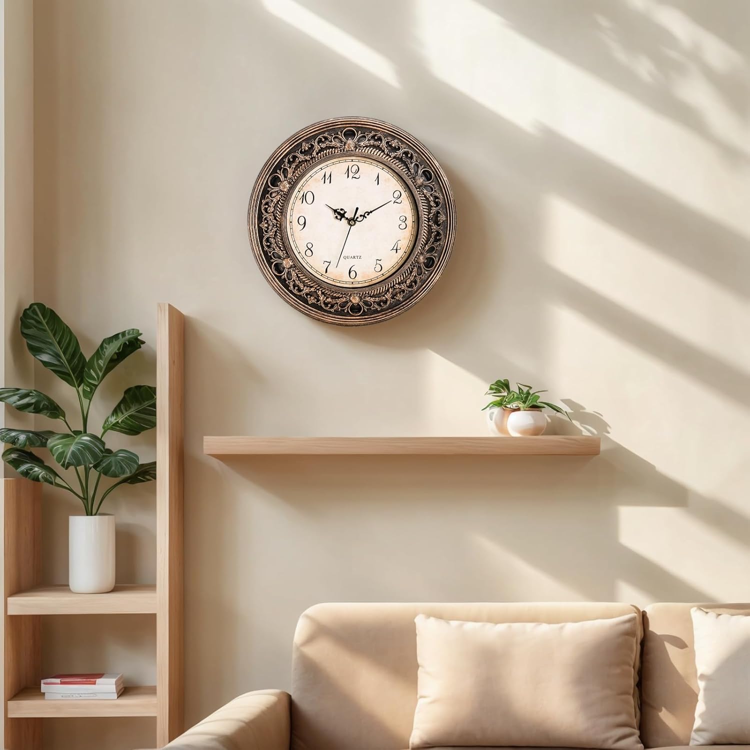 Plastic silent wall clock by Pumtus, 13-inch vintage round clock with a large, battery-operated, easy-to-read dial.