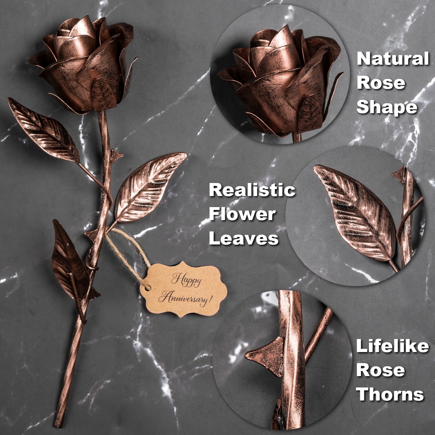 Copper metal rose gift for wife, 7th anniversary keepsake, romantic 7 year anniversary copper gift for her by BESZONE.