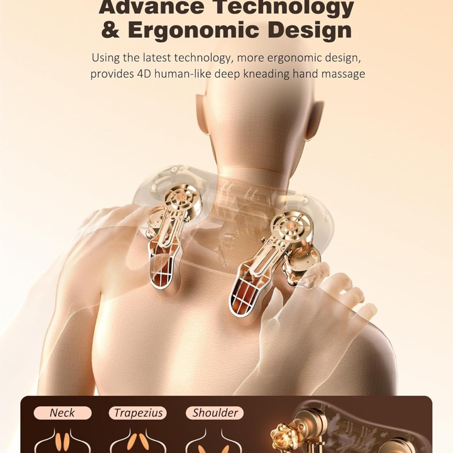 KNQZE cordless neck and shoulder massager with heat, showing the device wrapped around a person's neck and shoulders for relaxation.