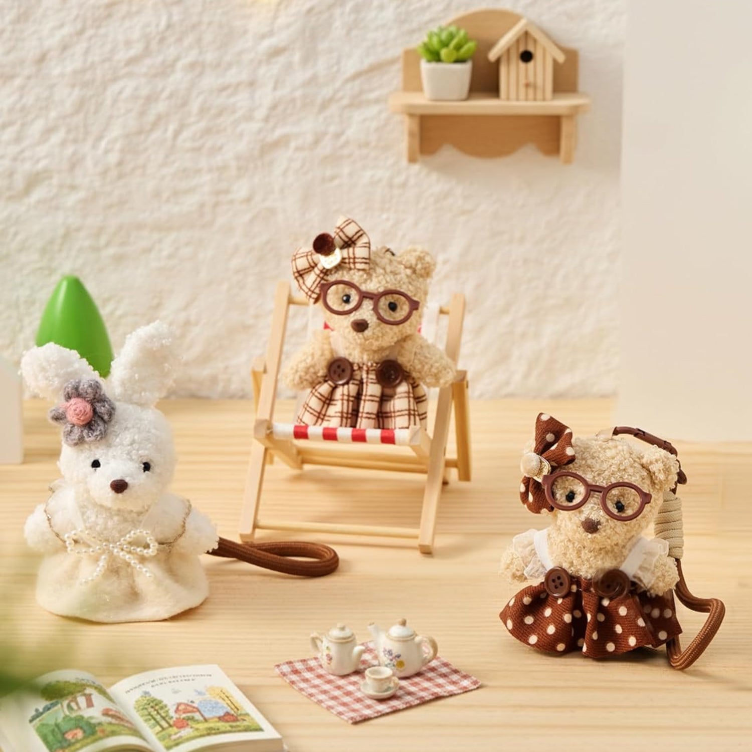 Plush Bear & Bunny Keychain and Bag Charm 2 in 1 – Cute Bag Charm for Purse