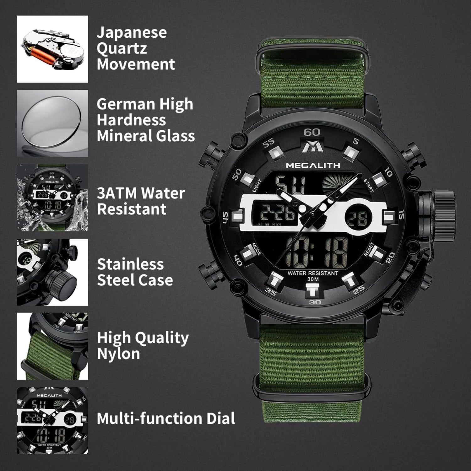 MEGALITH Mens Watches Waterproof Digital Military Sport Tactical