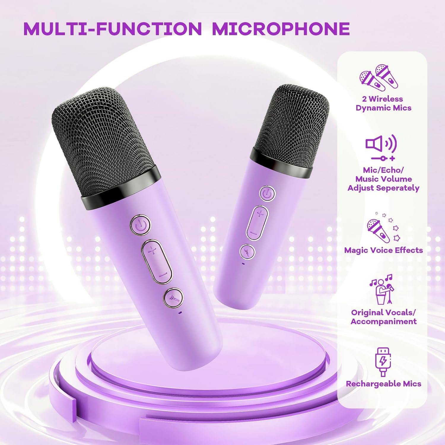 Karaoke Machine for Kids, Portable Mini Speaker with 2 Wireless Microphones