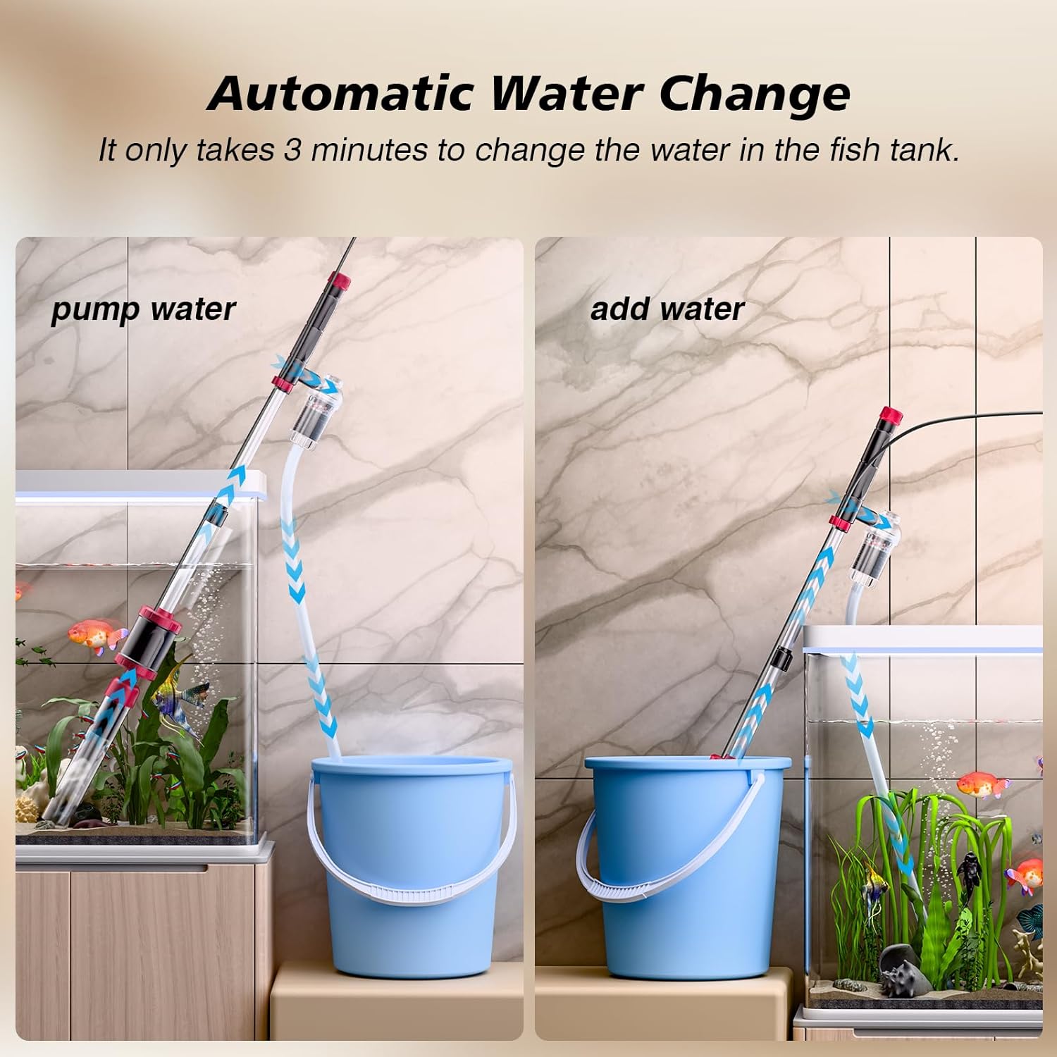 AKKEE Aquarium Vacuum Gravel Cleaner with 36W electric motor, designed for cleaning fish tank gravel and debris efficiently.