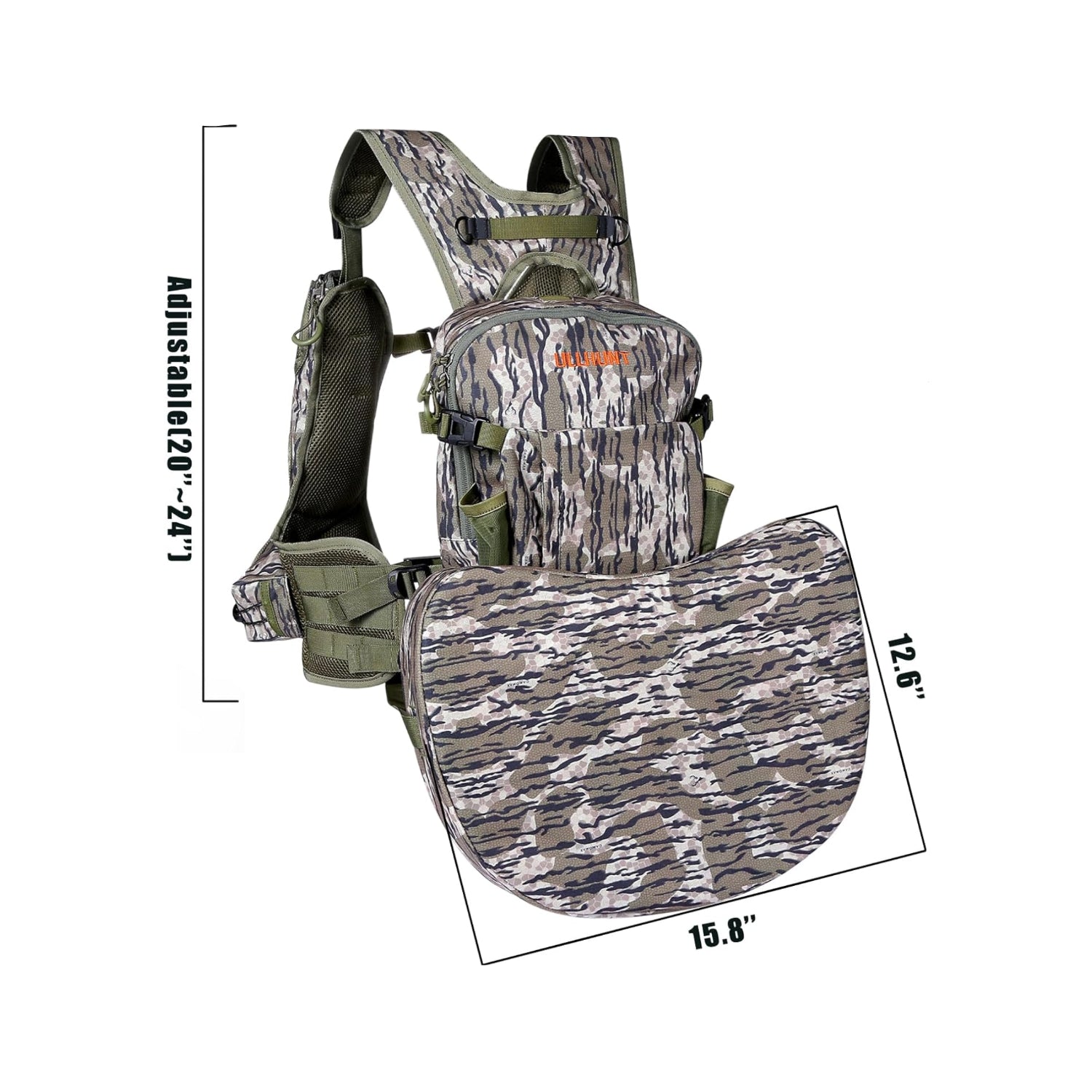 UIIHUNT lightweight turkey hunting vest with seat and game pouch, featuring multiple pockets and durable fabric for outdoor hunting.
