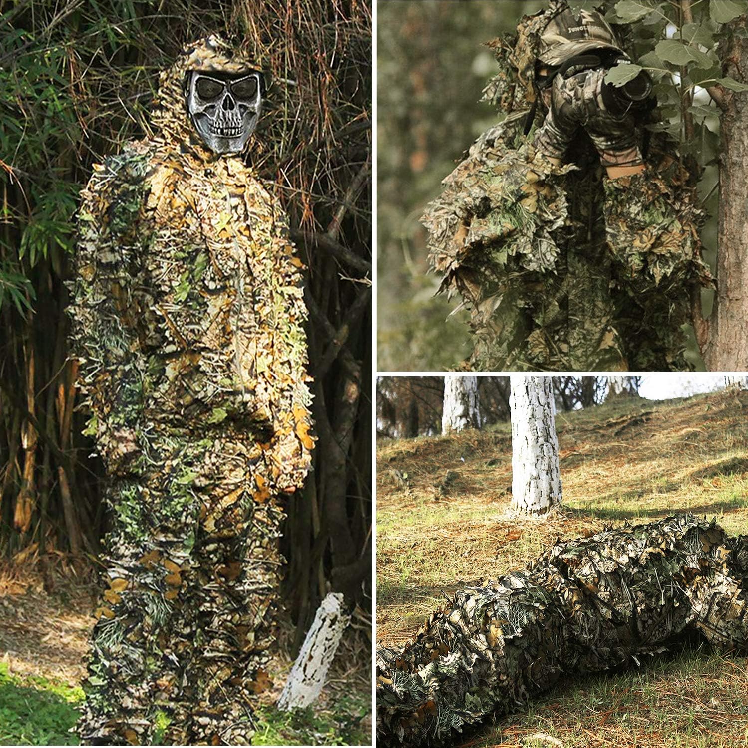 Upgrade Ghillie Suit Outdoor 3D Lifelike Super Lightweight Hooded Camouflage Fit tall 4.9-5.9ft