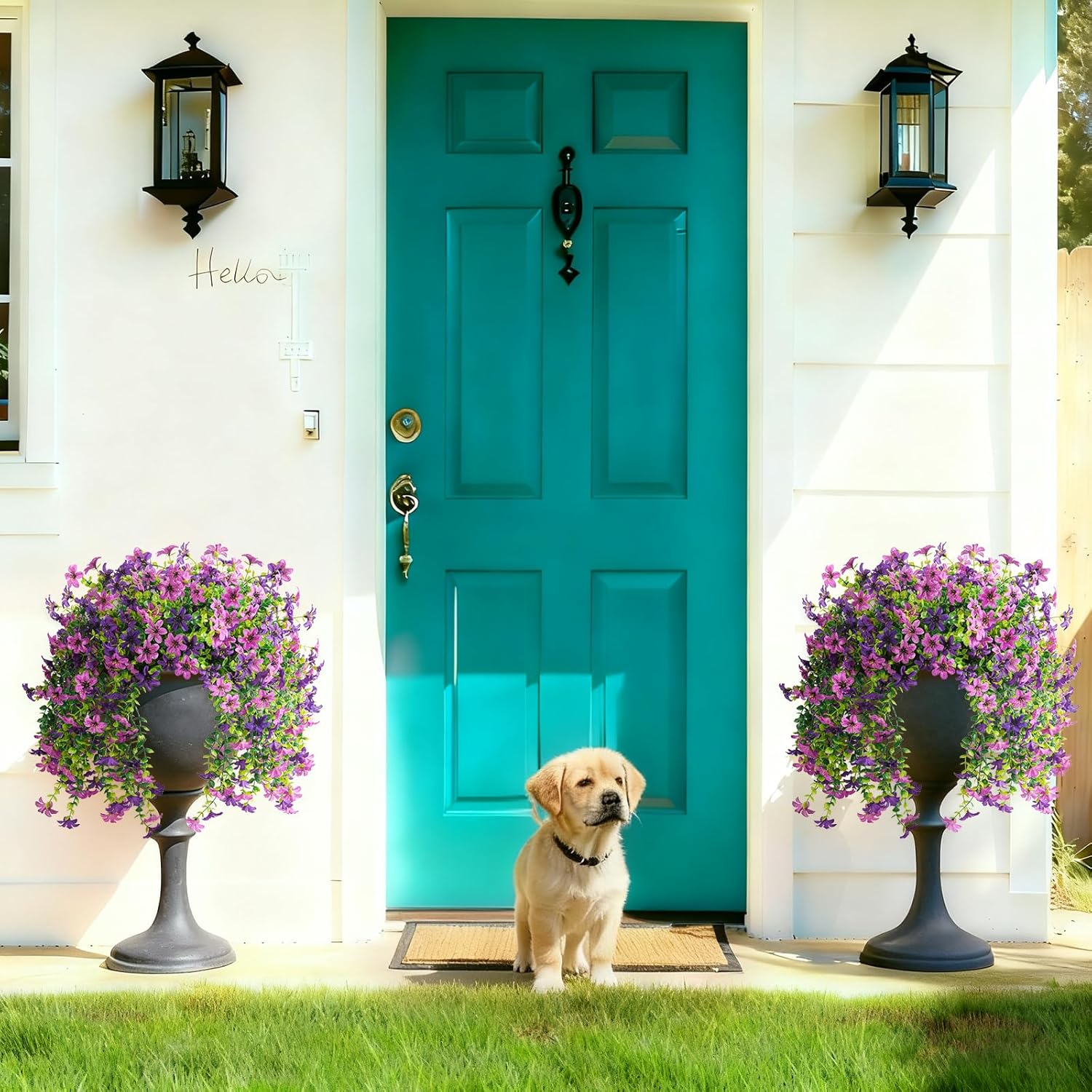 Artificial Hanging Flowers Plants for Outdoor Spring Decoration, 2 PCS Fake