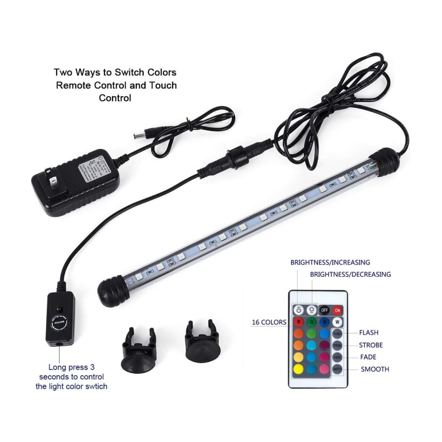 MQ 8-inch submersible LED aquarium light with color-changing feature, 1.2W for fish tanks and aquatic displays.