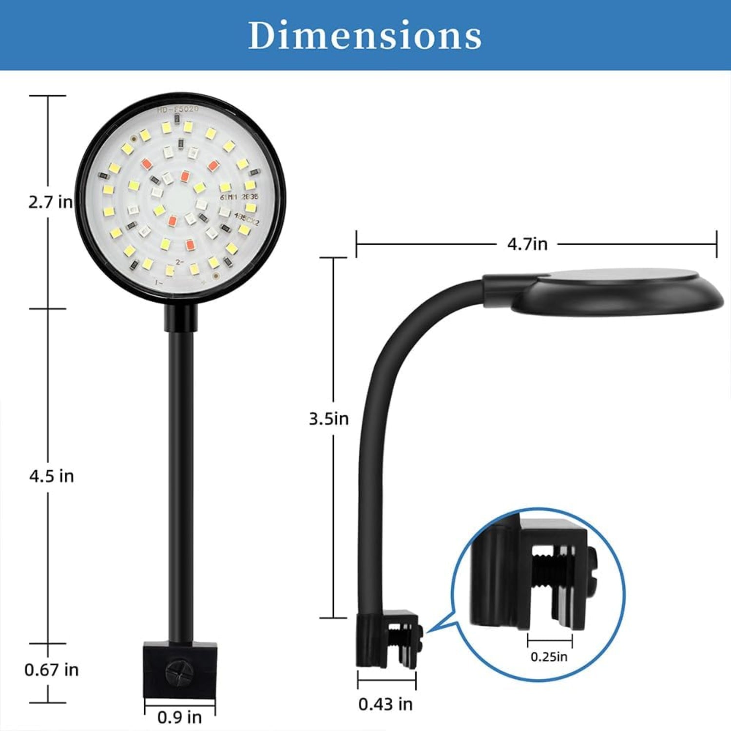 DaToo mini clip-on aquarium light, 7W dimmable fish tank LED with USB, small fish tank lighting for freshwater or saltwater tanks