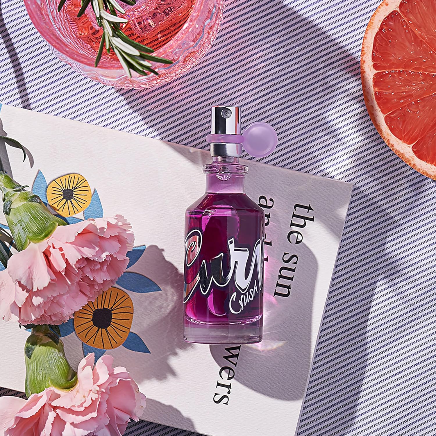 Curve Crush Eau De Toilette spray for women, 3.4 fl oz, featuring the perfume bottle with a sleek design and floral accents.