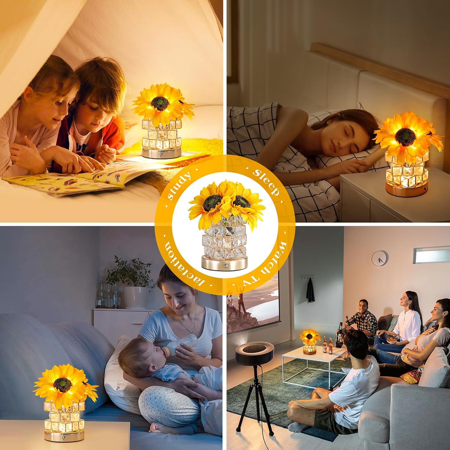 Sunflowers Flower Lamp,Rechargeable Cordless Touch Table Lamp,3-Colour Infinitely
