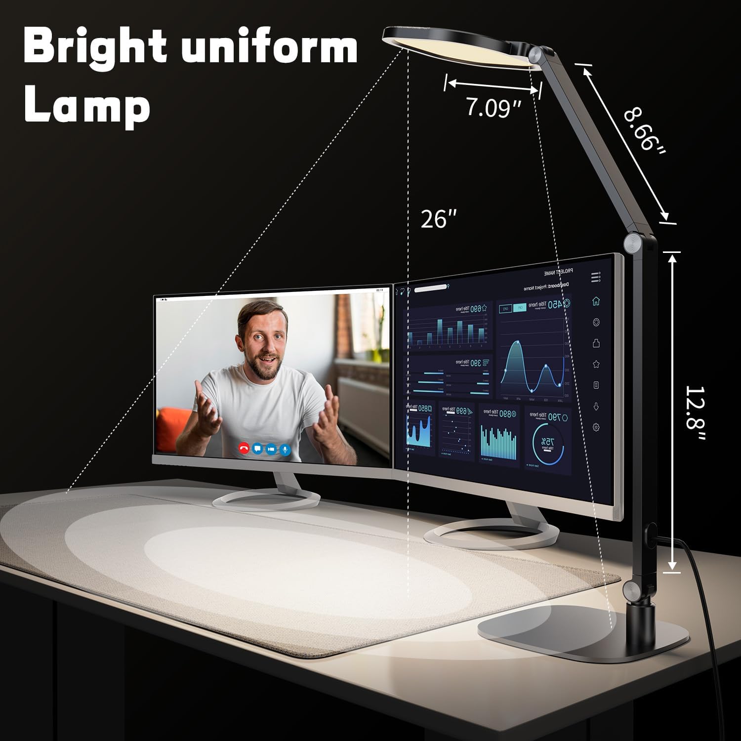 LitONES LED desk lamp for home office with soft diffused light and dimmable feature, designed for eye comfort and professional use.