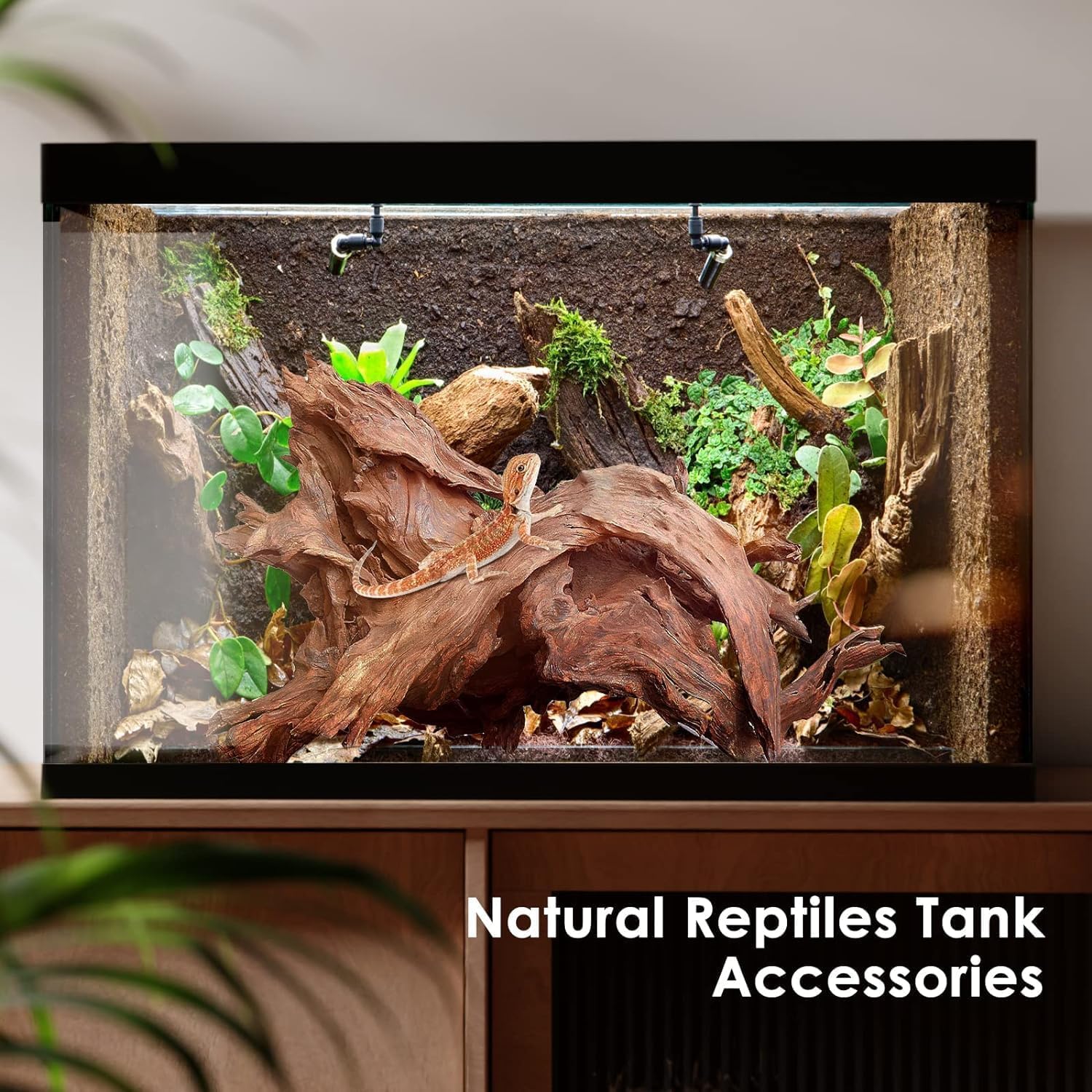 Jorewood natural large aquarium driftwood for fish tanks and reptile terrariums, showing twisted, textured wood piece in water.