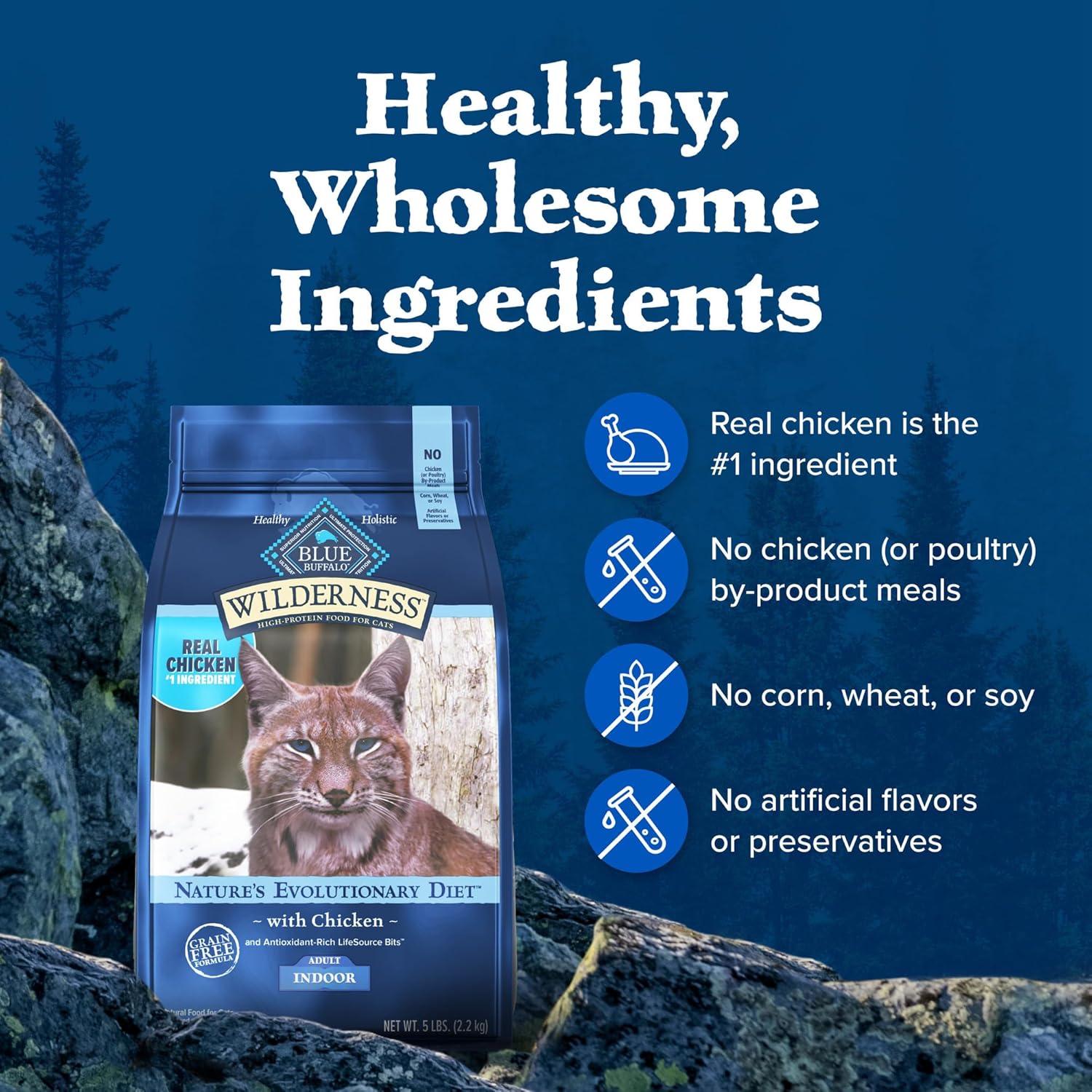 Blue Wilderness Blue Buffalo Wilderness high-protein, grain-free dog food bag with natural ingredients and vibrant blue packaging.