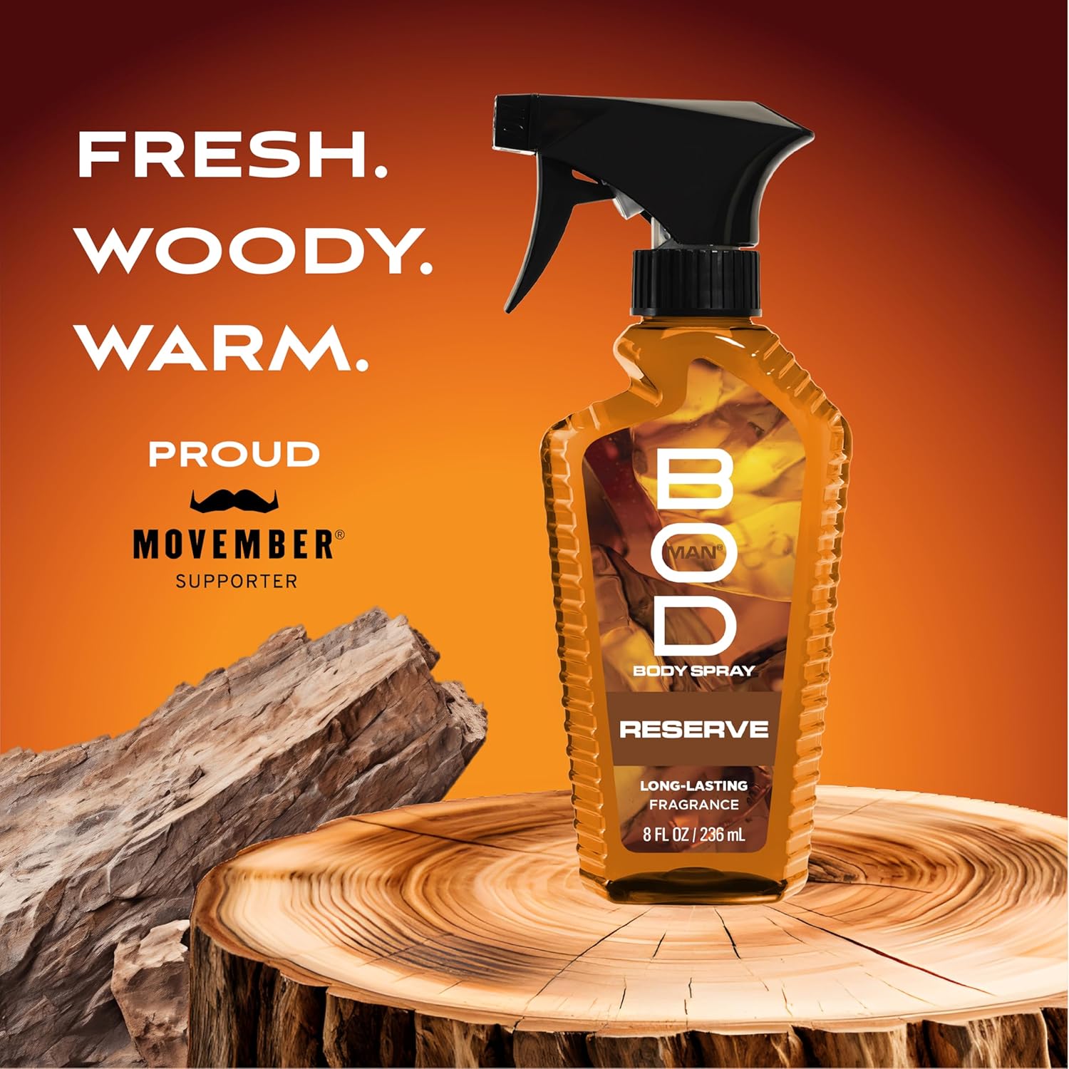 BOD Man Reserve fragrance body spray in an 8 fl oz bottle, featuring a sleek design and masculine scent.