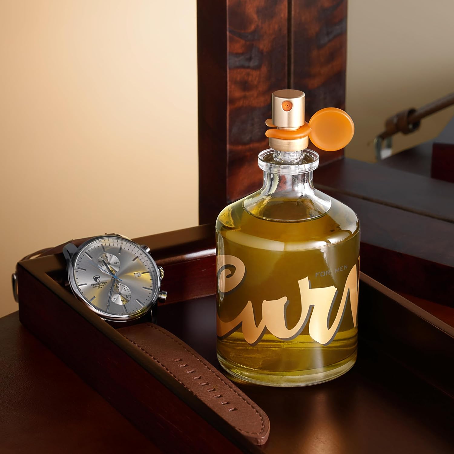 Curve Men's Cologne fragrance spray bottle with spicy wood scent, 6.8 fl oz, showcasing the sleek design and magnetic label.