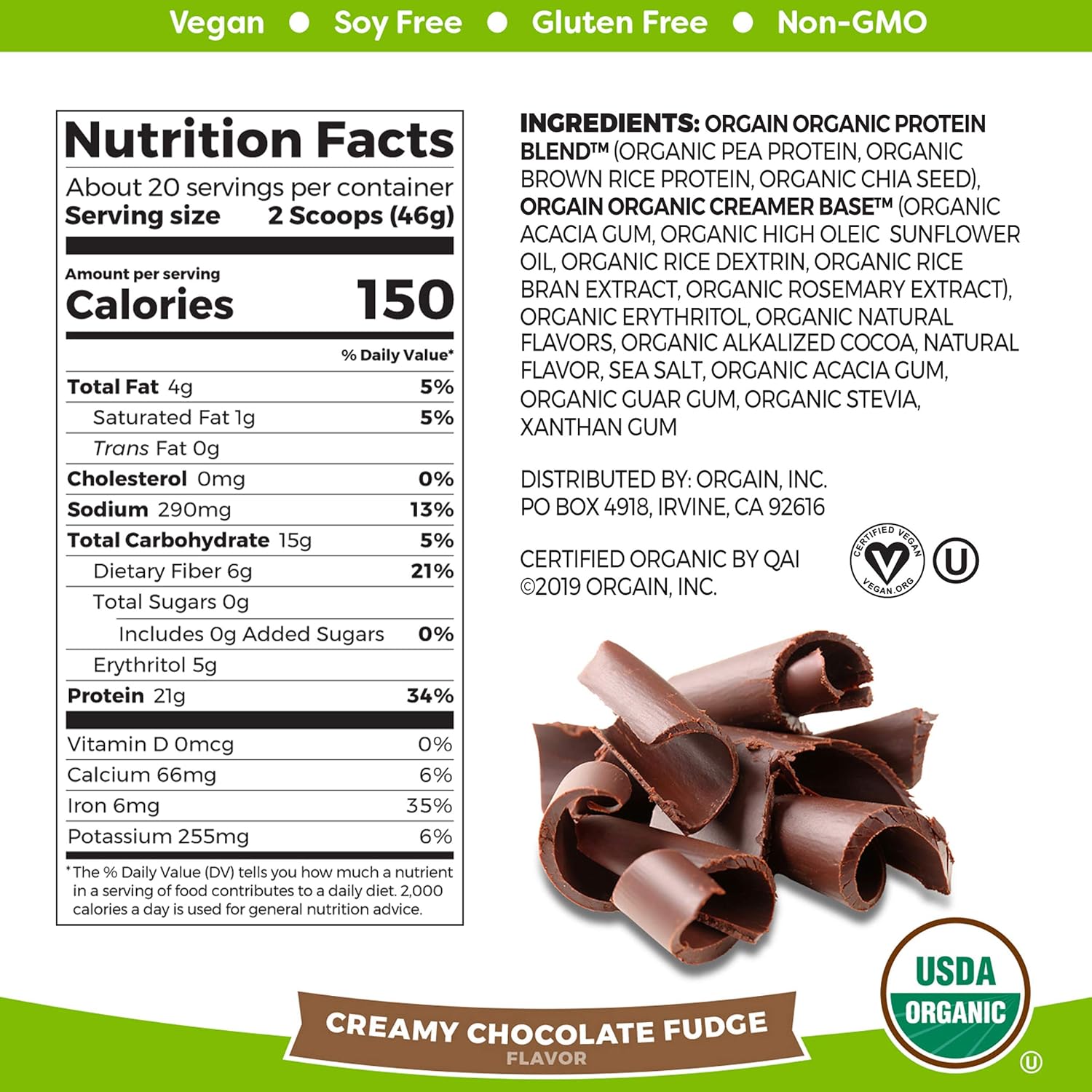 Orgain Organic Vegan Protein Powder + Greens, Vanilla Bean - 21g Plant Based Protein