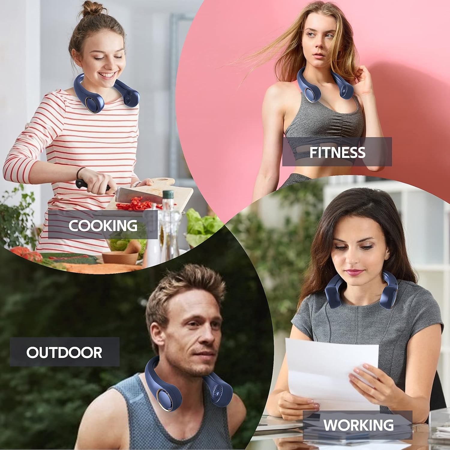 Penkou portable neck fan with hands-free bladeless design, 360° personal cooling fan worn around the neck.