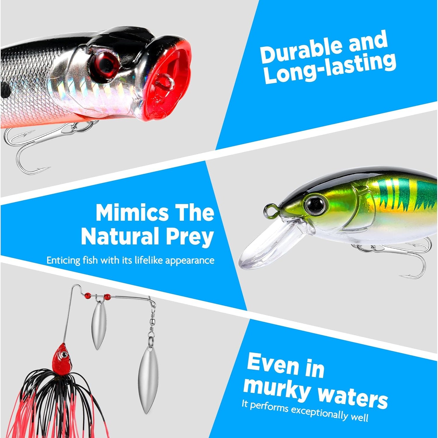 PLUSINNO fishing tackle box with multiple bass and trout fishing lures, ideal for men’s fishing gifts and gear.