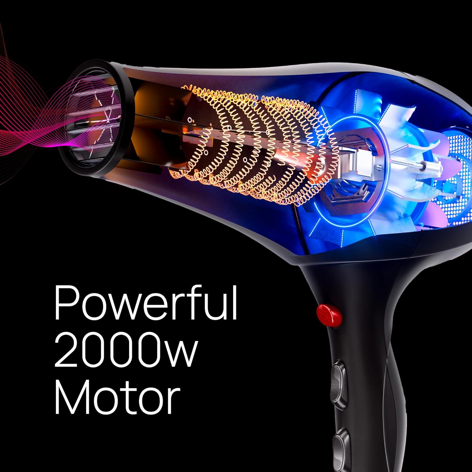 TREZORO professional hair dryer with ionic ceramic tourmaline technology, featuring a black and silver design and multiple heat settings