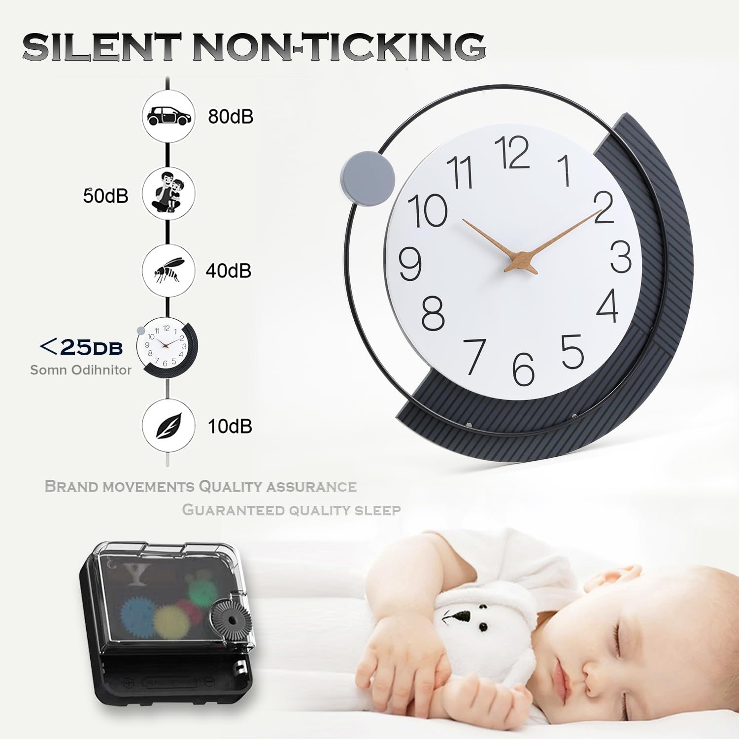 Dankeit decorative wall clock with large round face, silent quartz movement, battery operated, perfect for modern home decor