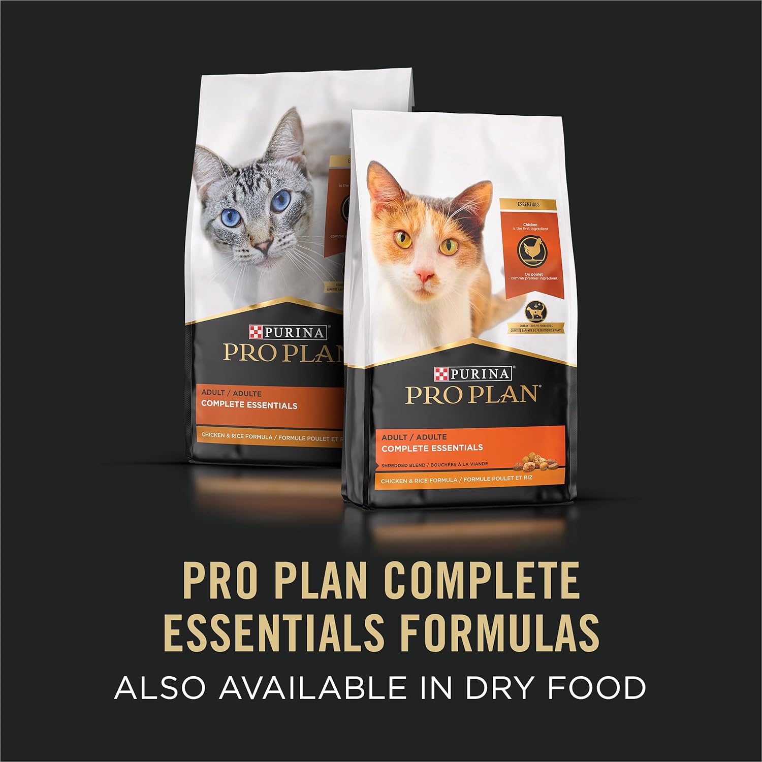 Cans of Purina Pro Plan High Protein Wet Cat Food with gravy, featuring a sleek packaging design and a cat enjoying the meal.