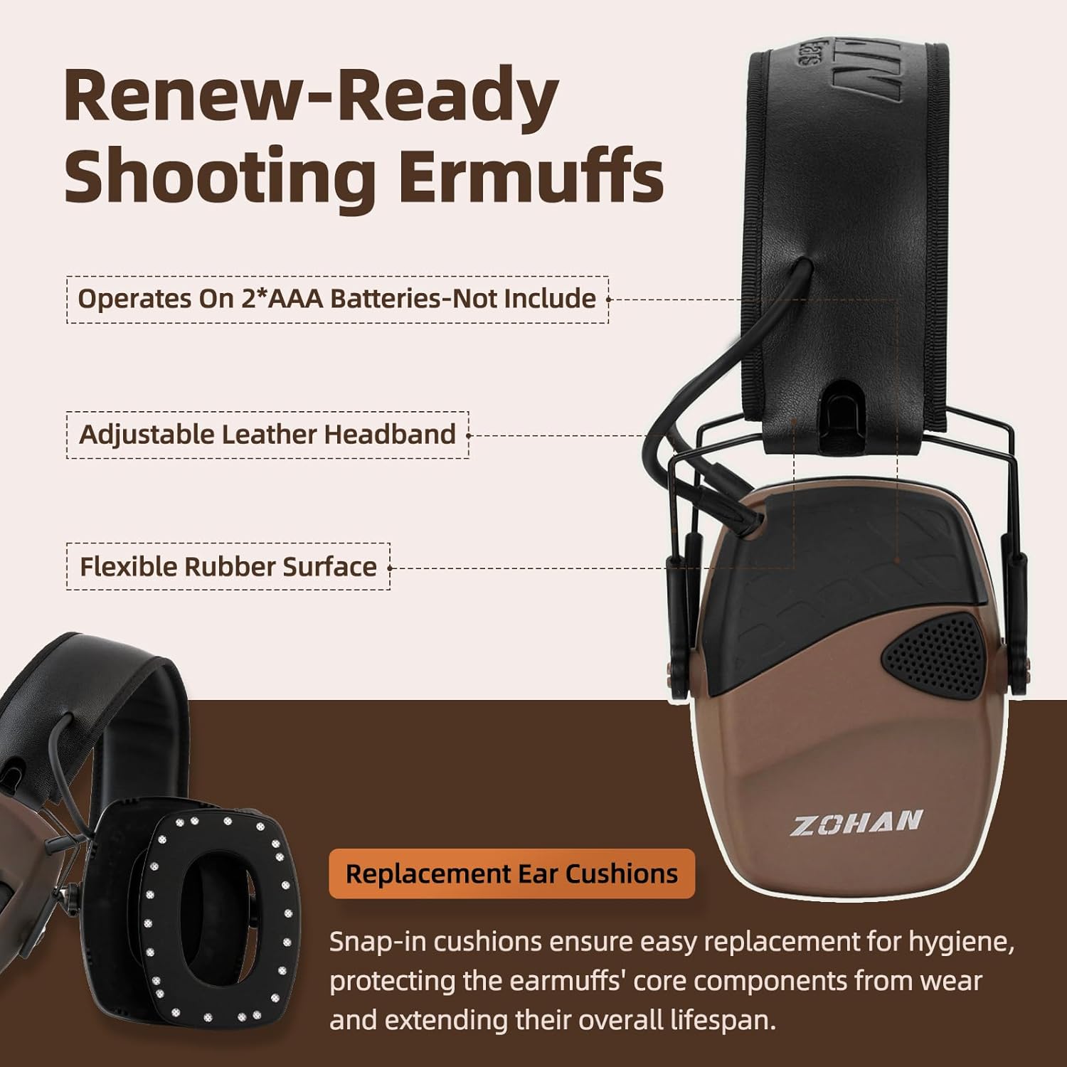 ZOHAN EM054 electronic shooting ear protection with adjustable 4X sound amplification and noise reduction for outdoor shooting.