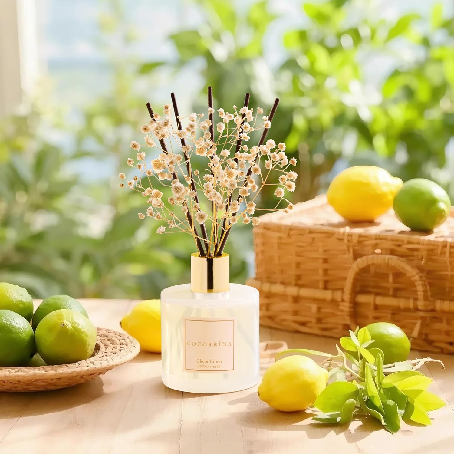 Cocorrína Reed Diffuser Set, Clean Linen 6.7 fl oz Scented Diffuser with Sticks Home