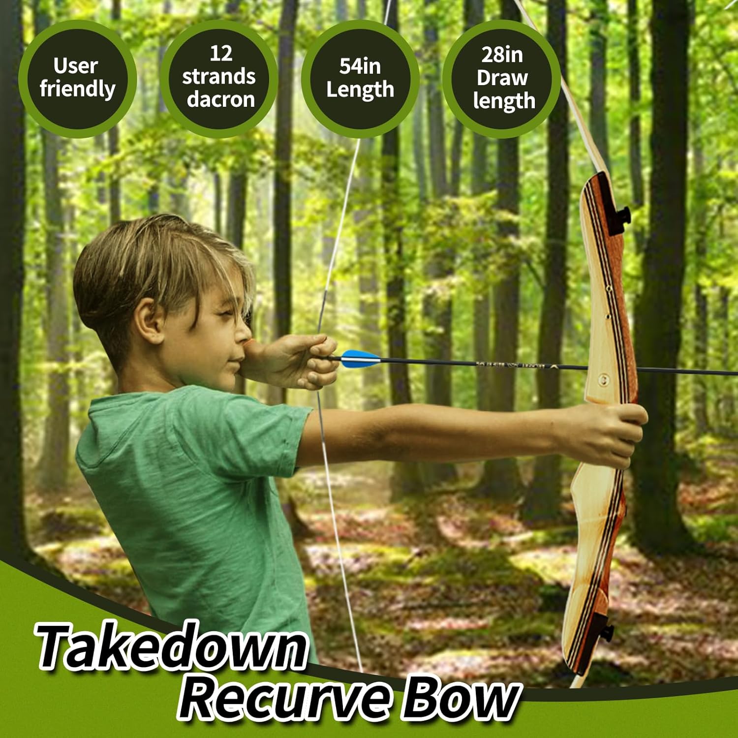 SOPOGER 54" archery set with takedown recurve bow, 20-30 lbs, wooden longbow for adult and youth target practice and outdoor shooting