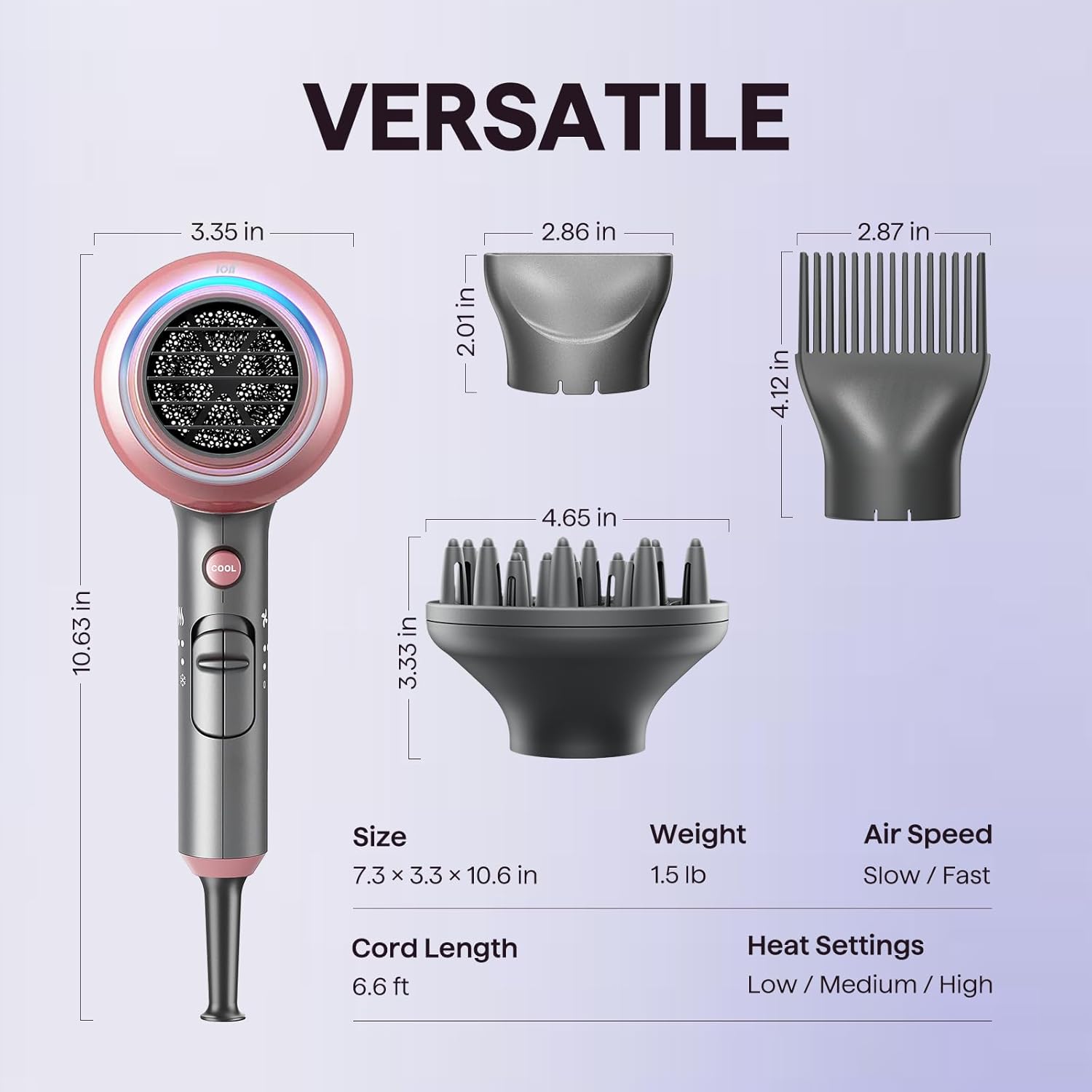 Wavytalk Blown Away Ionic Hair Dryer with diffuser for curly hair, featuring a sleek black design and ergonomic handle.