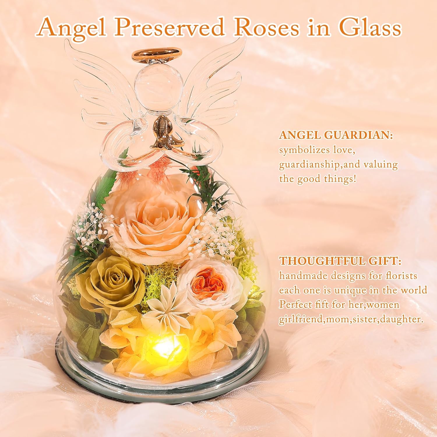 Gifts for Mom Birthday Gifts for Women Preserved Rose Forever Flower in Glass Angel