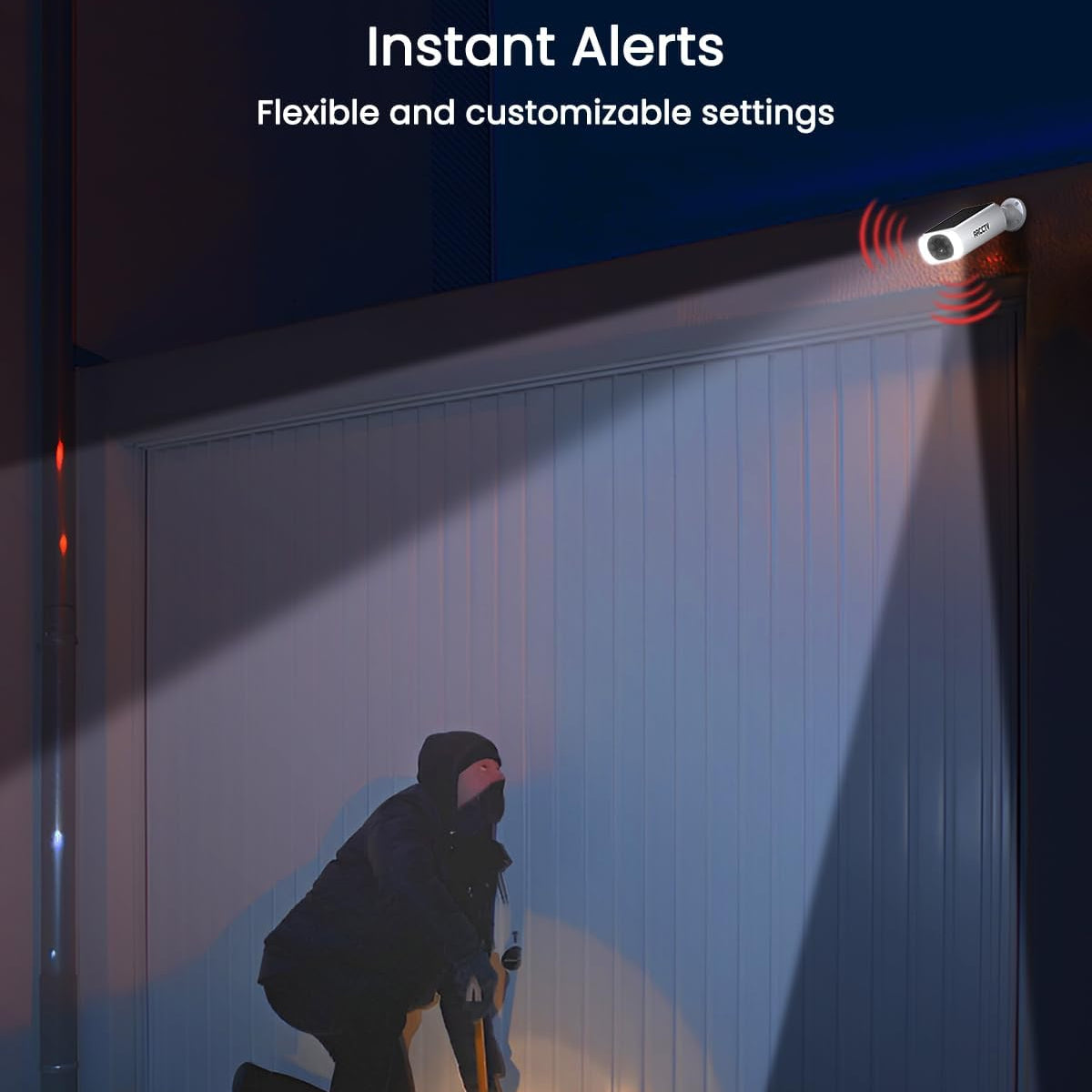 Wireless outdoor solar security cameras by ARCCTV, 4MP 4-camera kit showing cameras mounted on a home exterior for surveillance.
