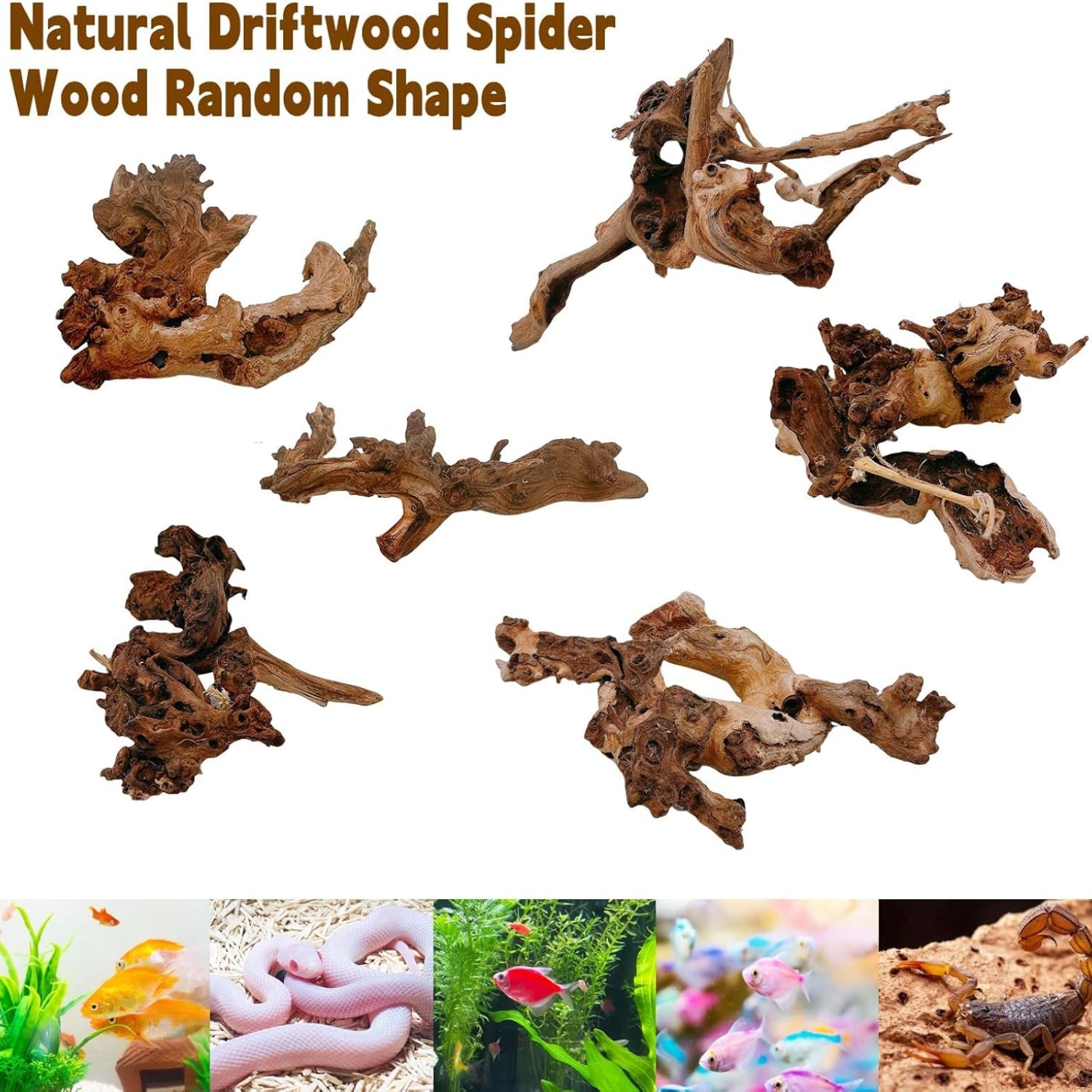 Three natural Hamiledyi aquarium driftwood branches, 8-12 inches, arranged in a trio showing their organic, textured trunks and varied shapes.