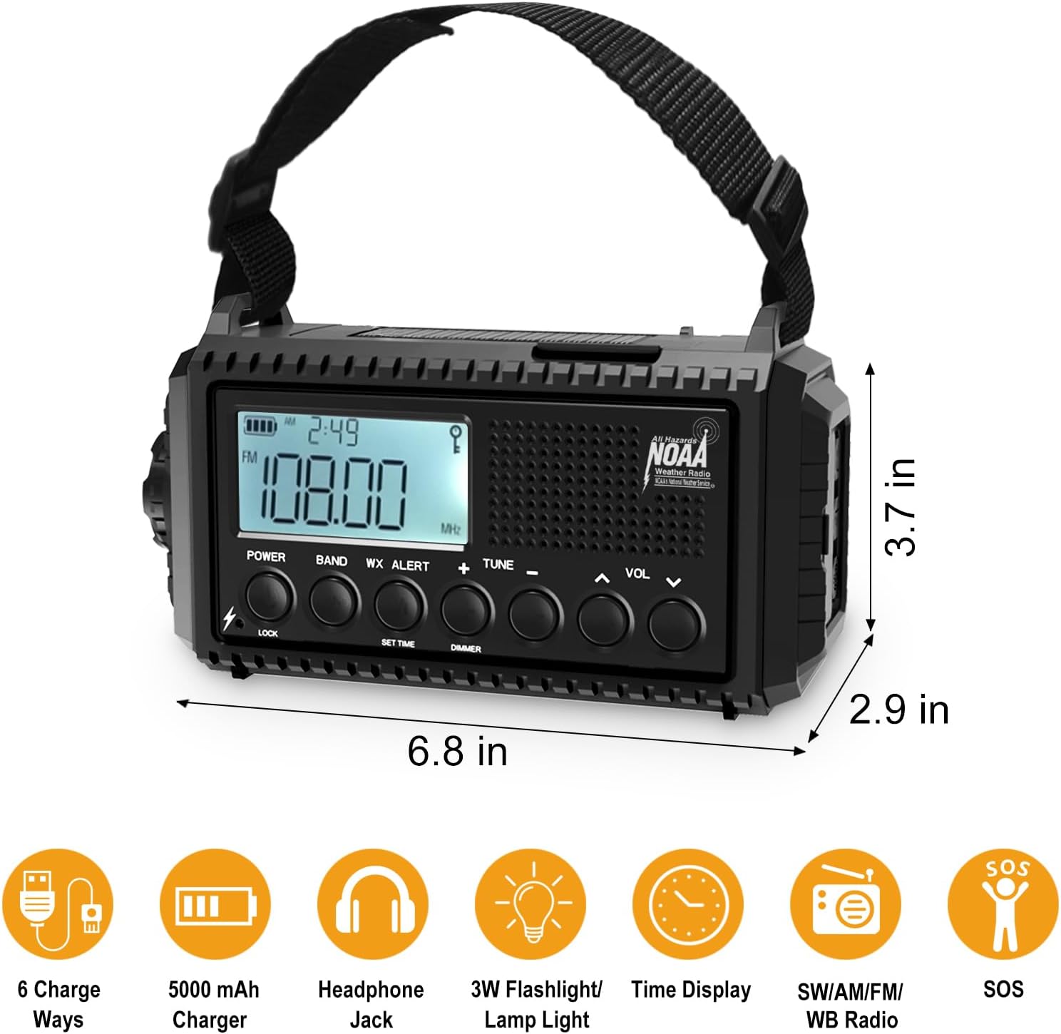 Raynic NOAA Weather Radio, 5000mAh/18500mWh Solar Hand Crank Emergency Radio