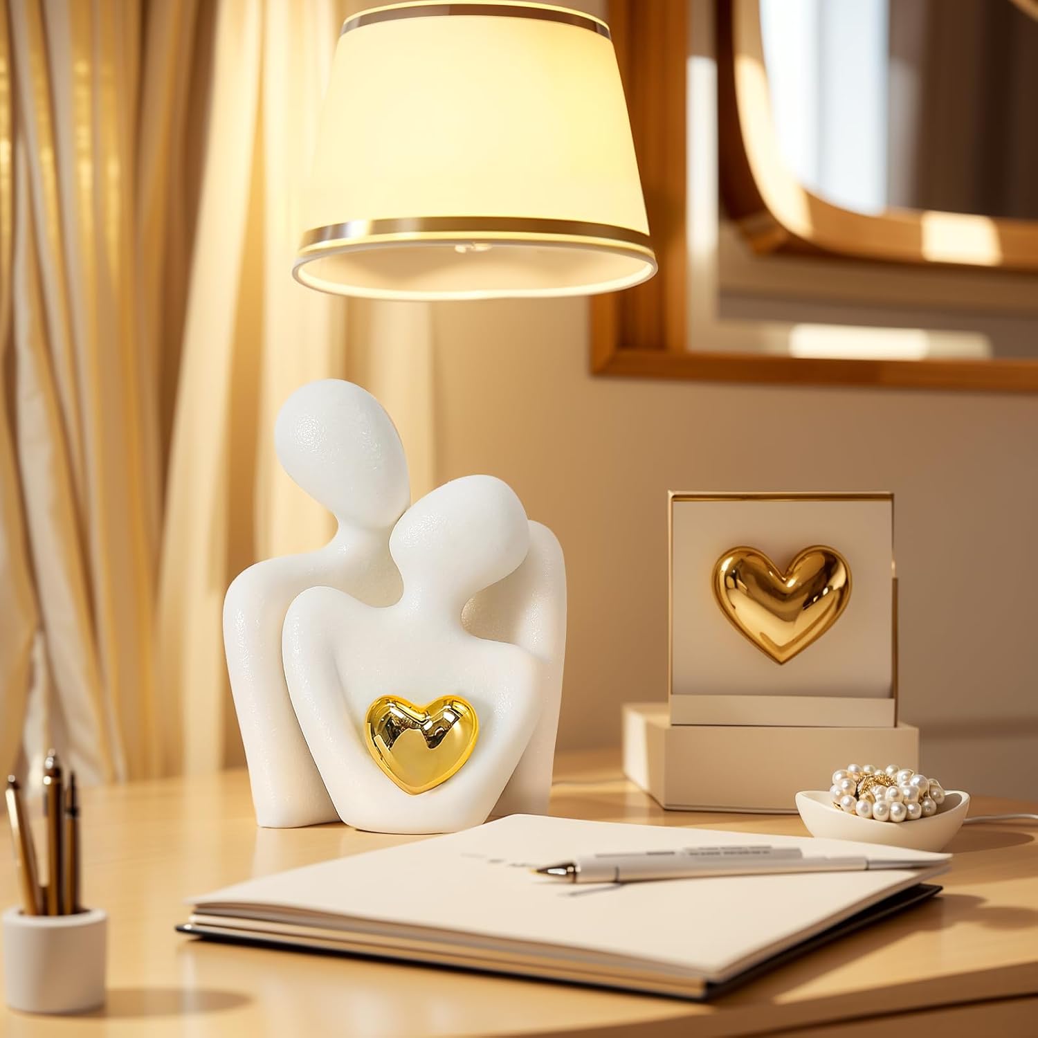 LINYTHER mini couple sculpture for TV stand or decor, romantic abstract home ornament for living room or bedroom decor.