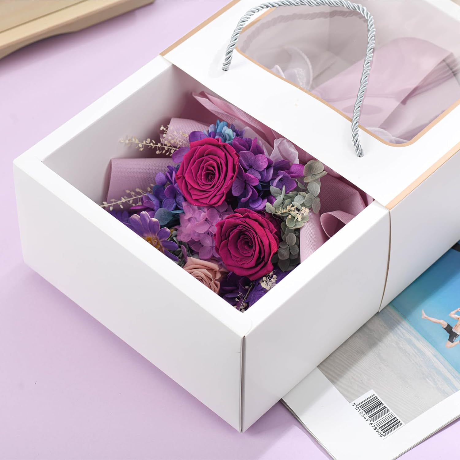 Lovenfold preserved purple rose bouquet with mixed flowers, ideal for delivery or special occasions.