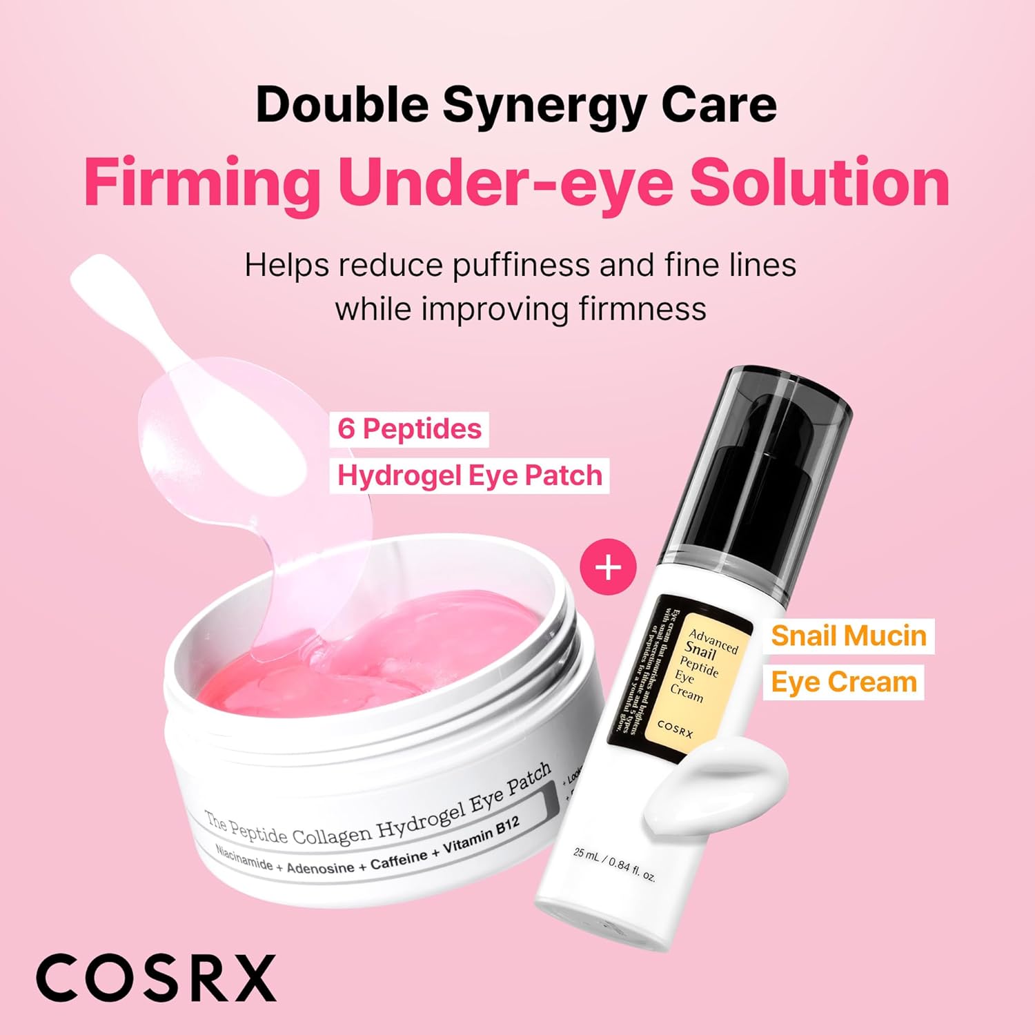 COSRX Pink Peptides Collagen Hydrogel Eye Patch for Puffy Eyes and Dark Circles