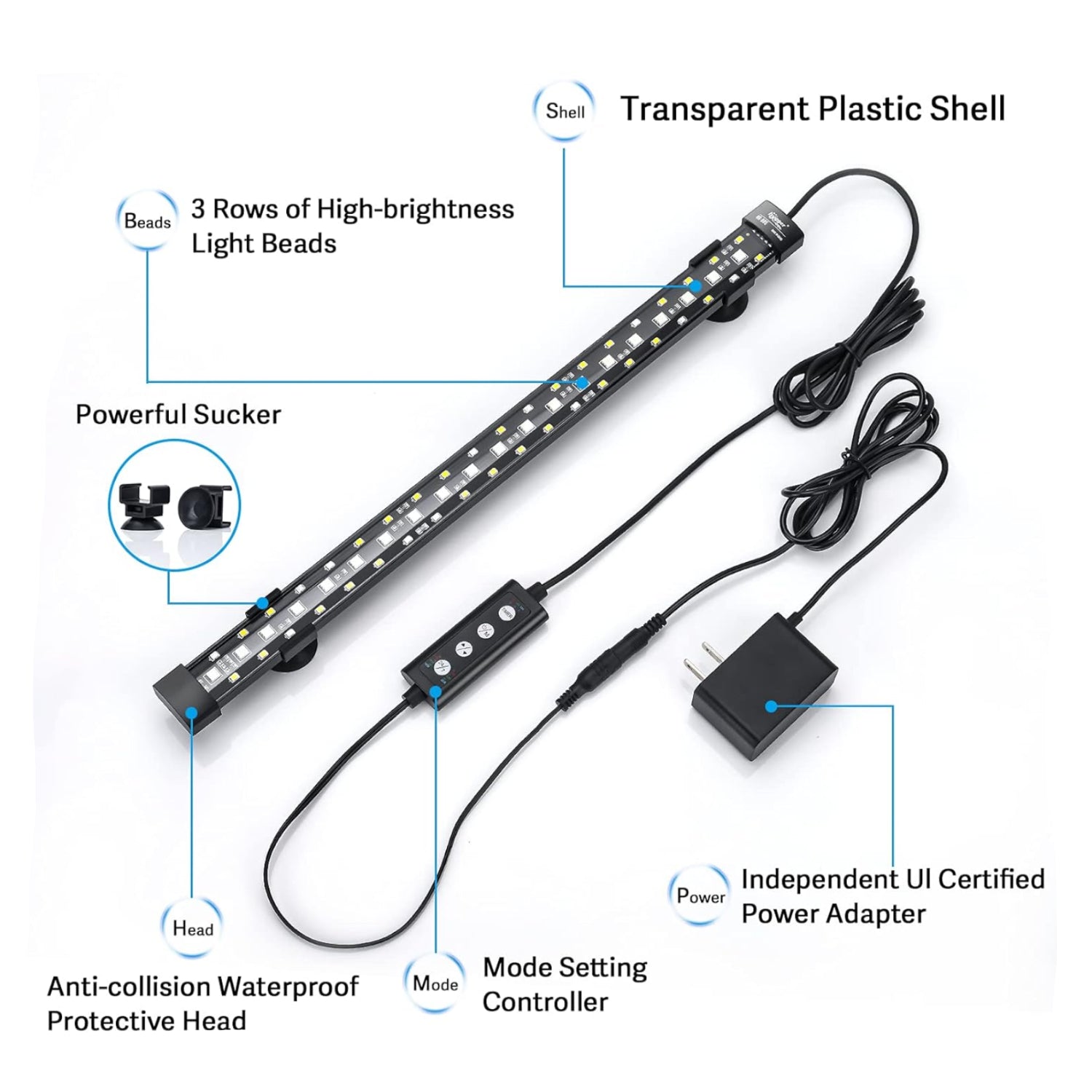 hygger 24/7 Mode Submersible Aquarium LED Light showing full spectrum illumination in a clear aquatic environment