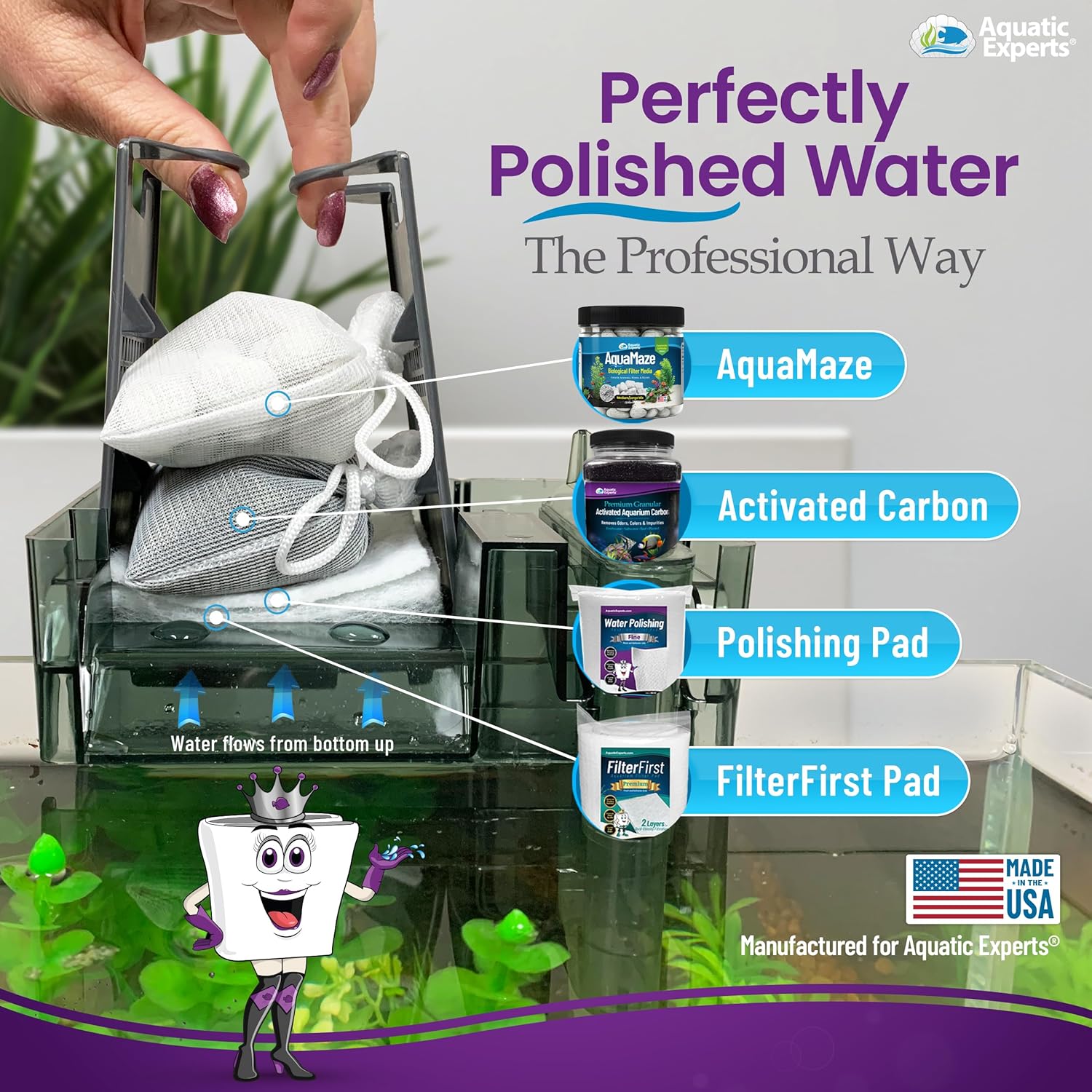 Aquatic Experts aquarium polishing filter pad for water clarification, showing the soft, white filtration material in close-up.