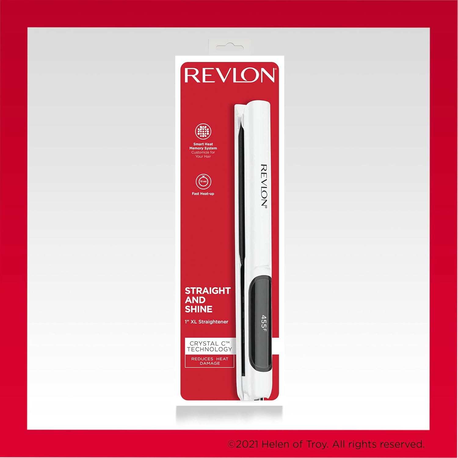 REVLON Crystal C + Ceramic Digital Hair Flat Iron with long-lasting ceramic plates for sleek, straight hair styling.