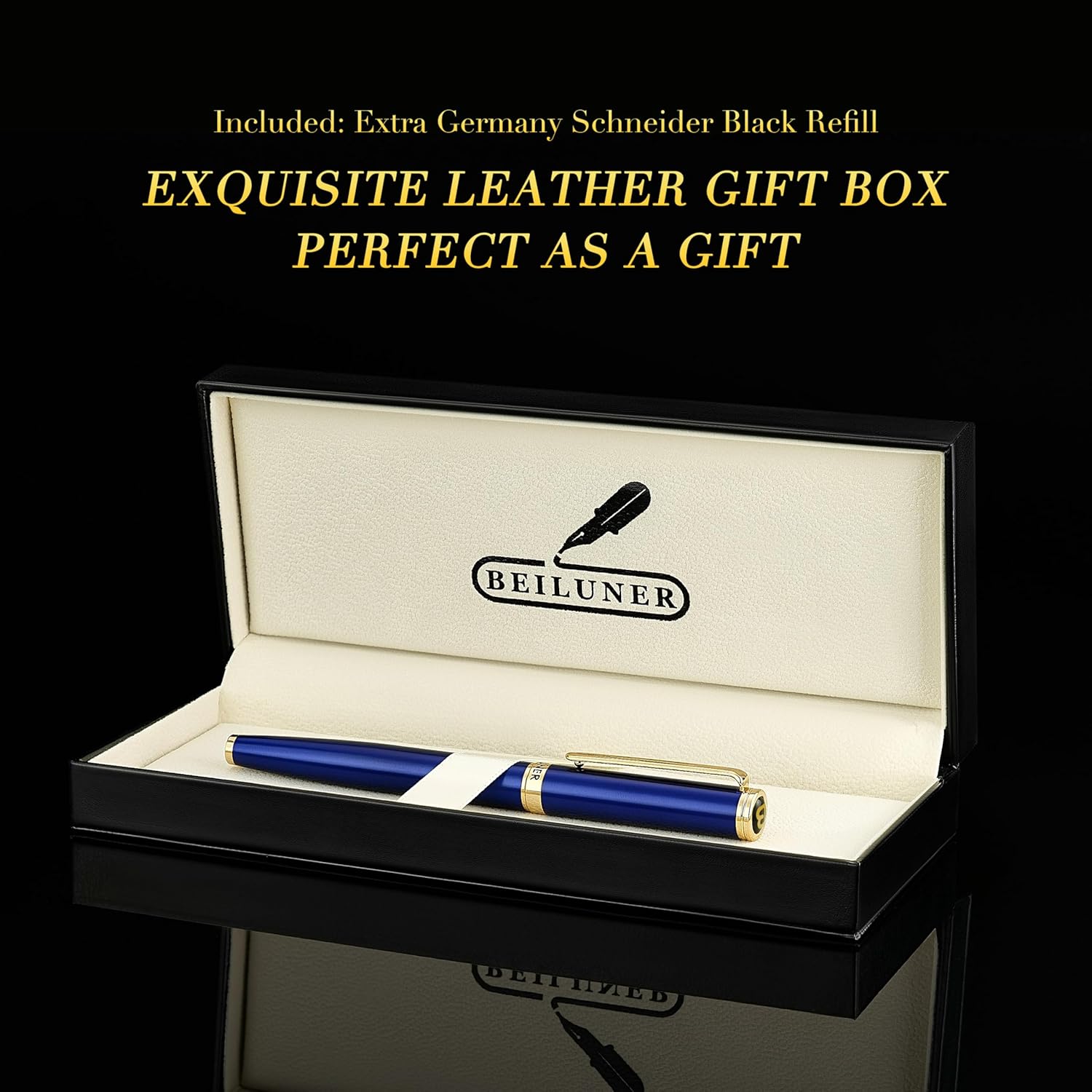 BEILUNER Luxury Rollerball Pen,24K Gold Trim,Noble and Elegant Designs,Schneider