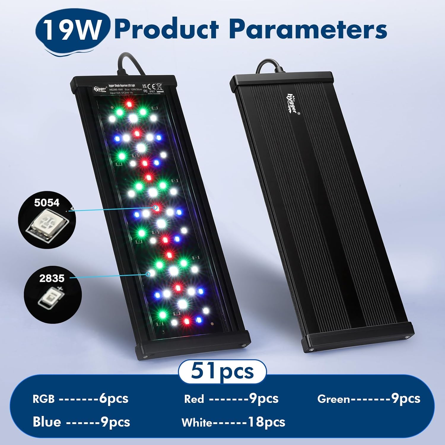 hygger auto on/off aquarium LED light with full spectrum and 4 lighting modes, designed for freshwater or saltwater tanks