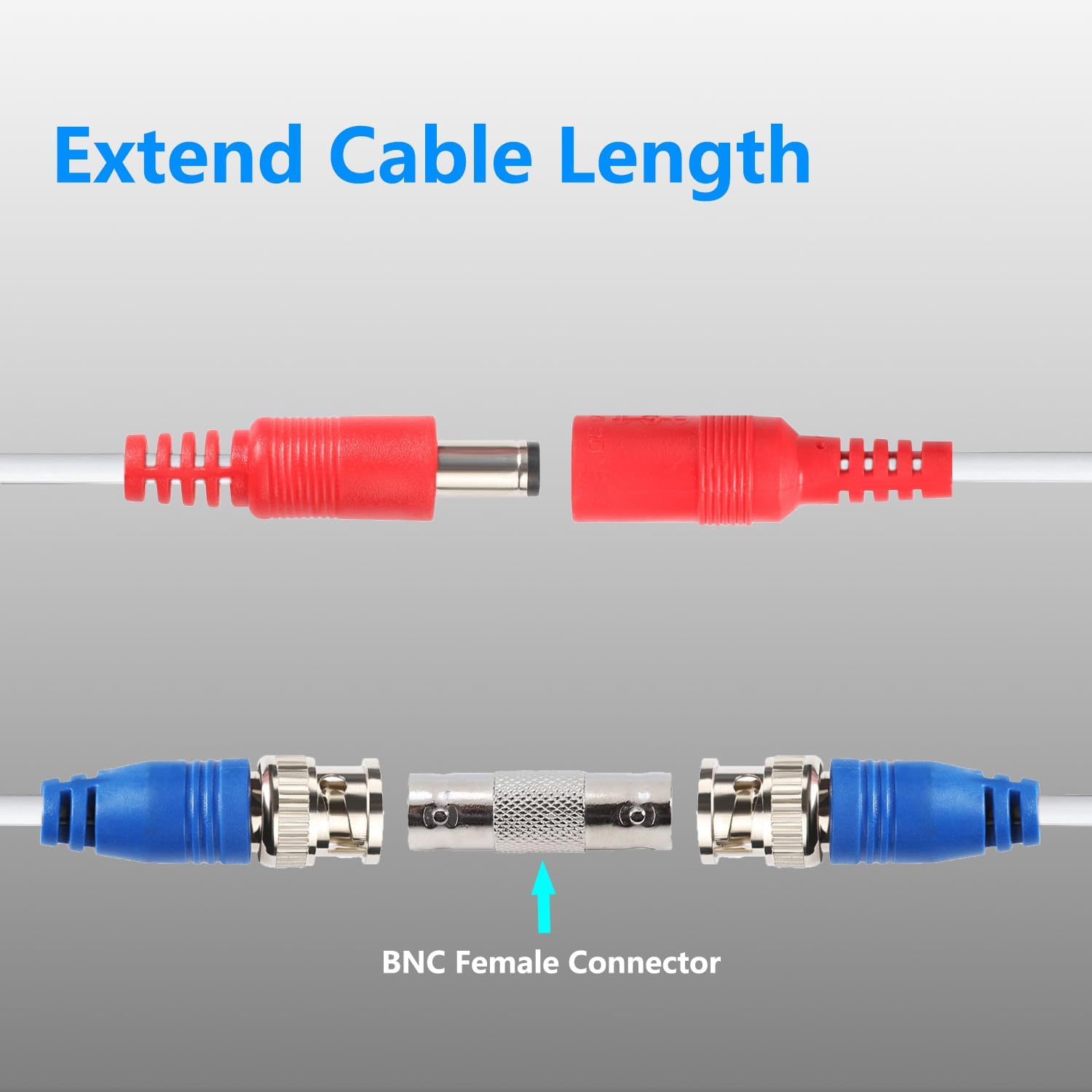 A 4-pack of 100ft BNC video power cables for CCTV security cameras by Aimyzii, showing the coiled cables and connectors.