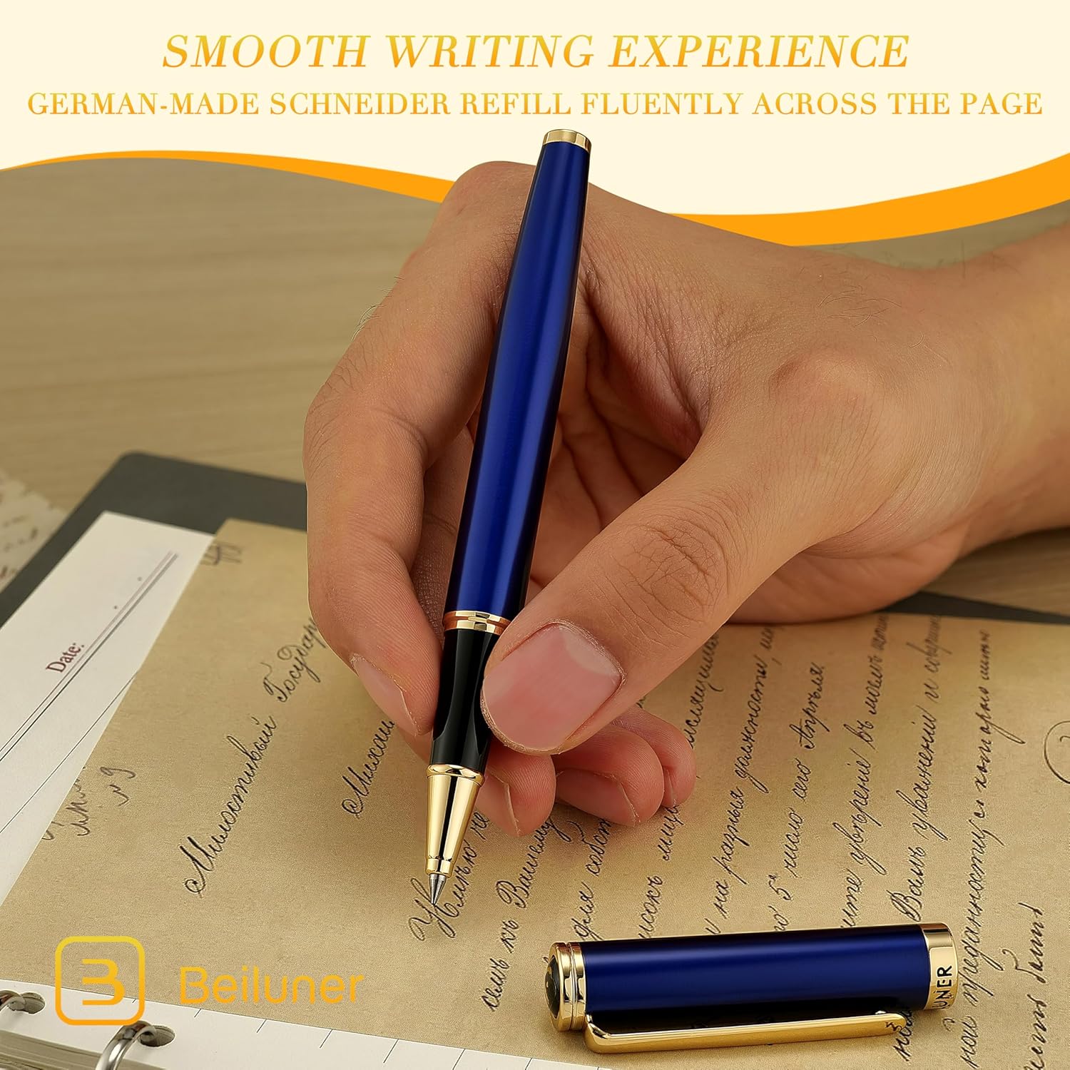 BEILUNER Luxury Rollerball Pen,24K Gold Trim,Noble and Elegant Designs,Schneider